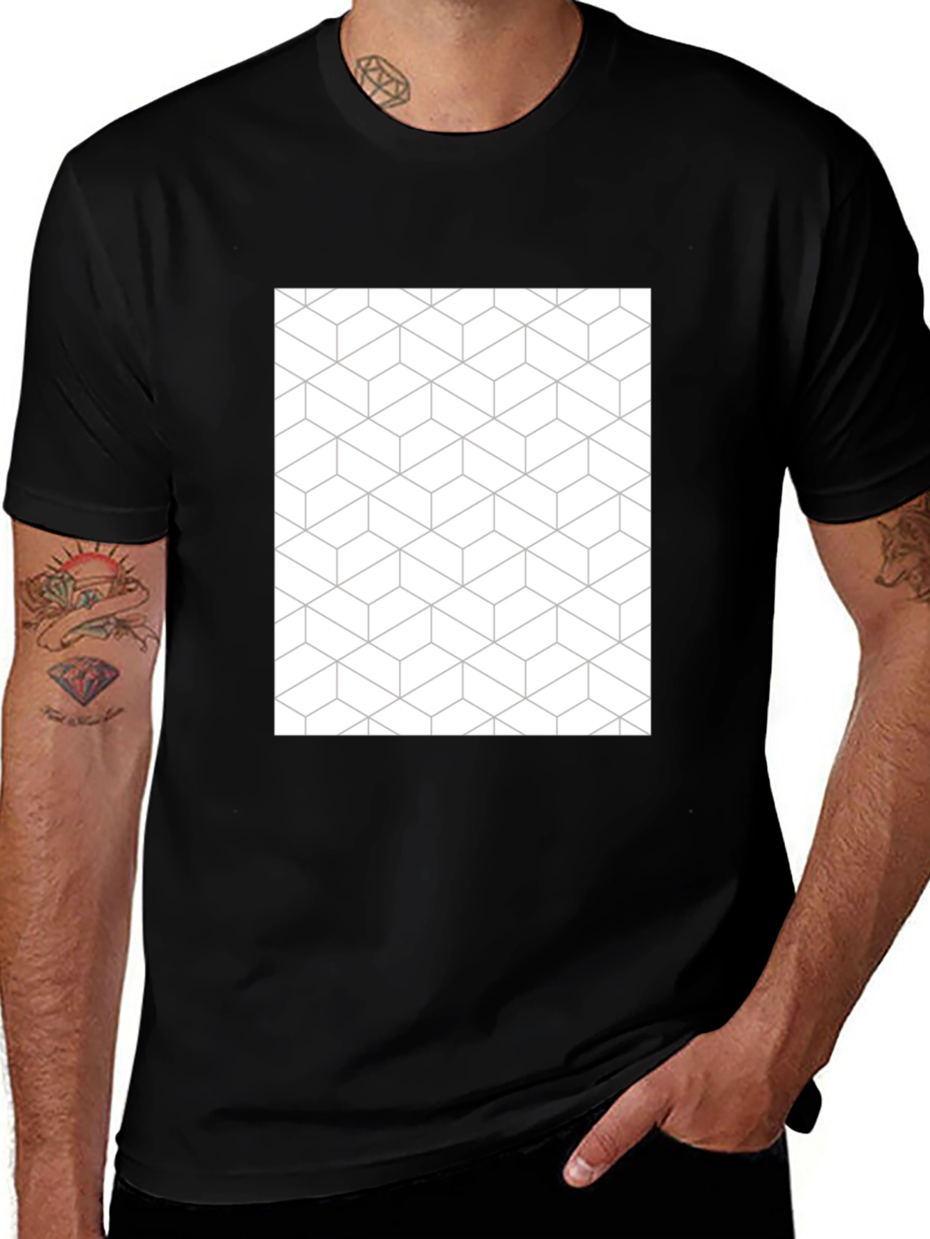 Variant 27 of Geometric Pattern Tee - Modern Black T-Shirt
