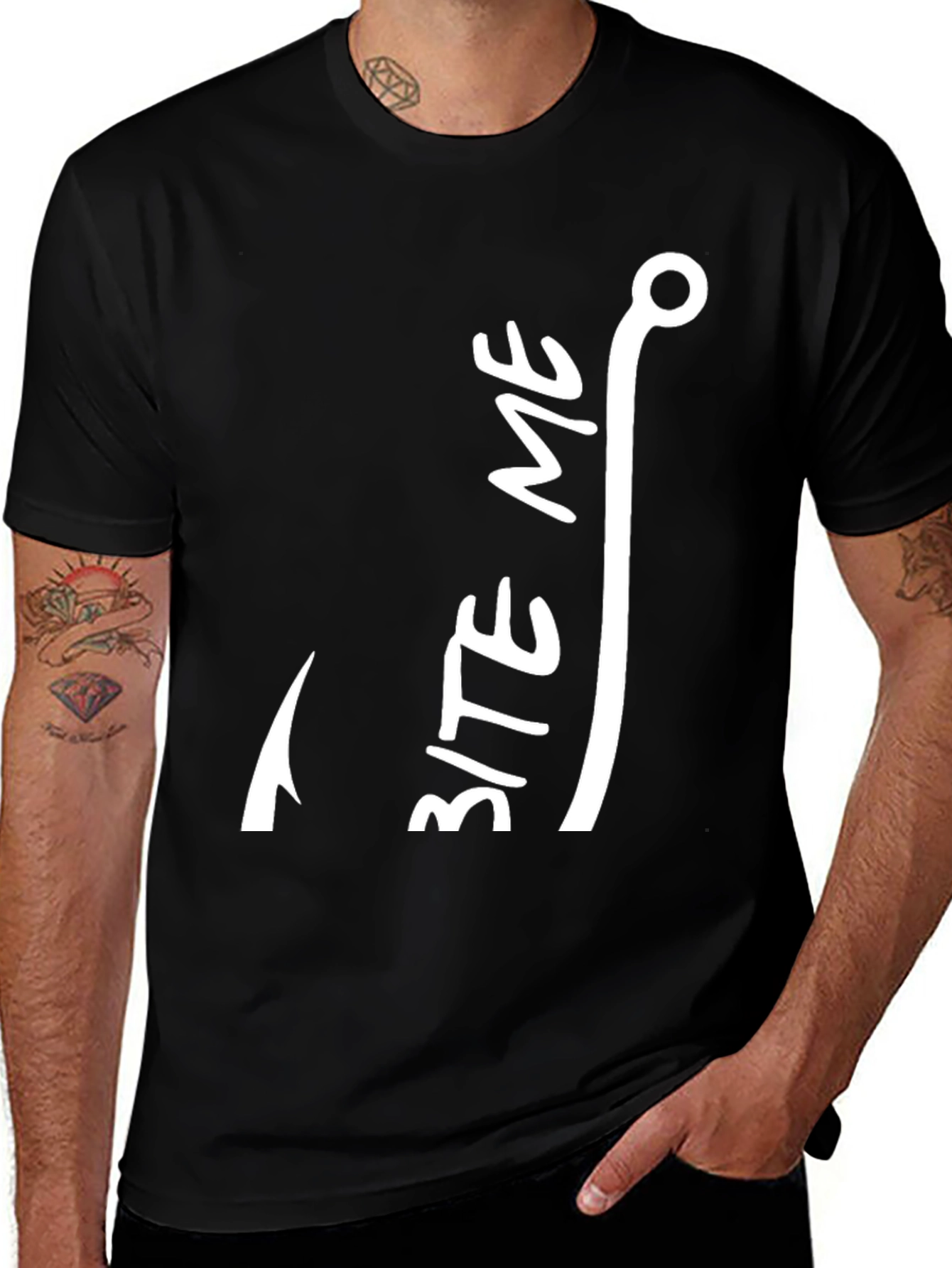 Black Bite Me Fish Hook Graphic T-Shirt main image