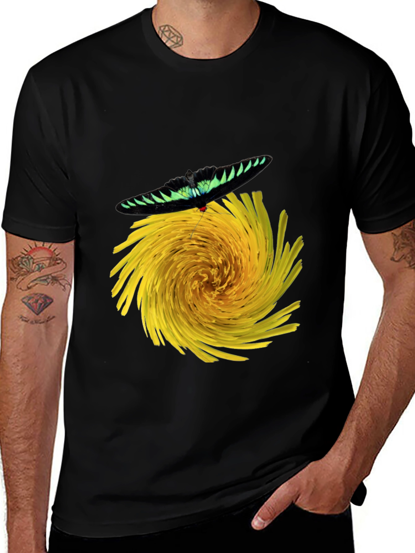 Variant 10 of Butterfly on Swirl Flower Graphic Tee