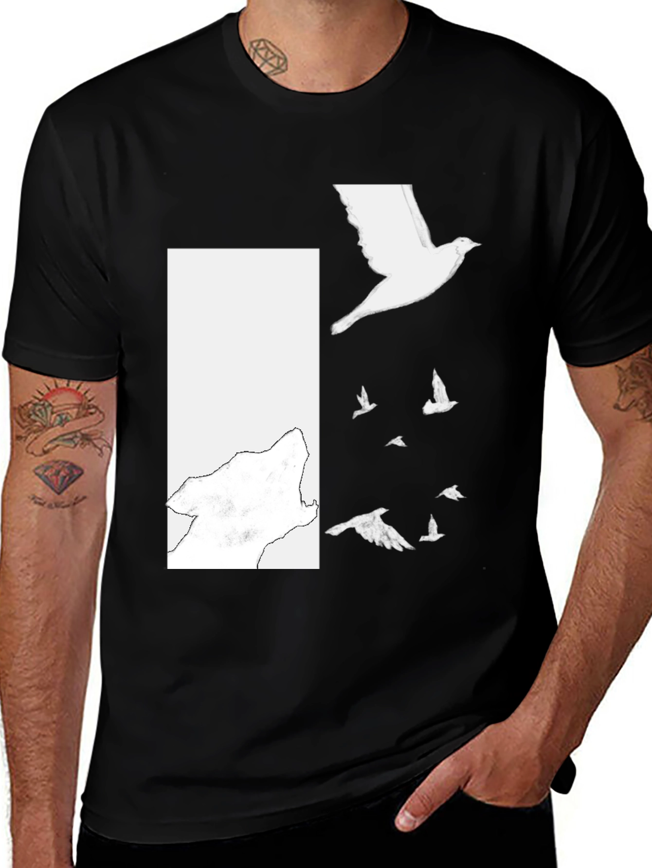 Variant 12 of Wolf & Birds Black Graphic T-Shirt