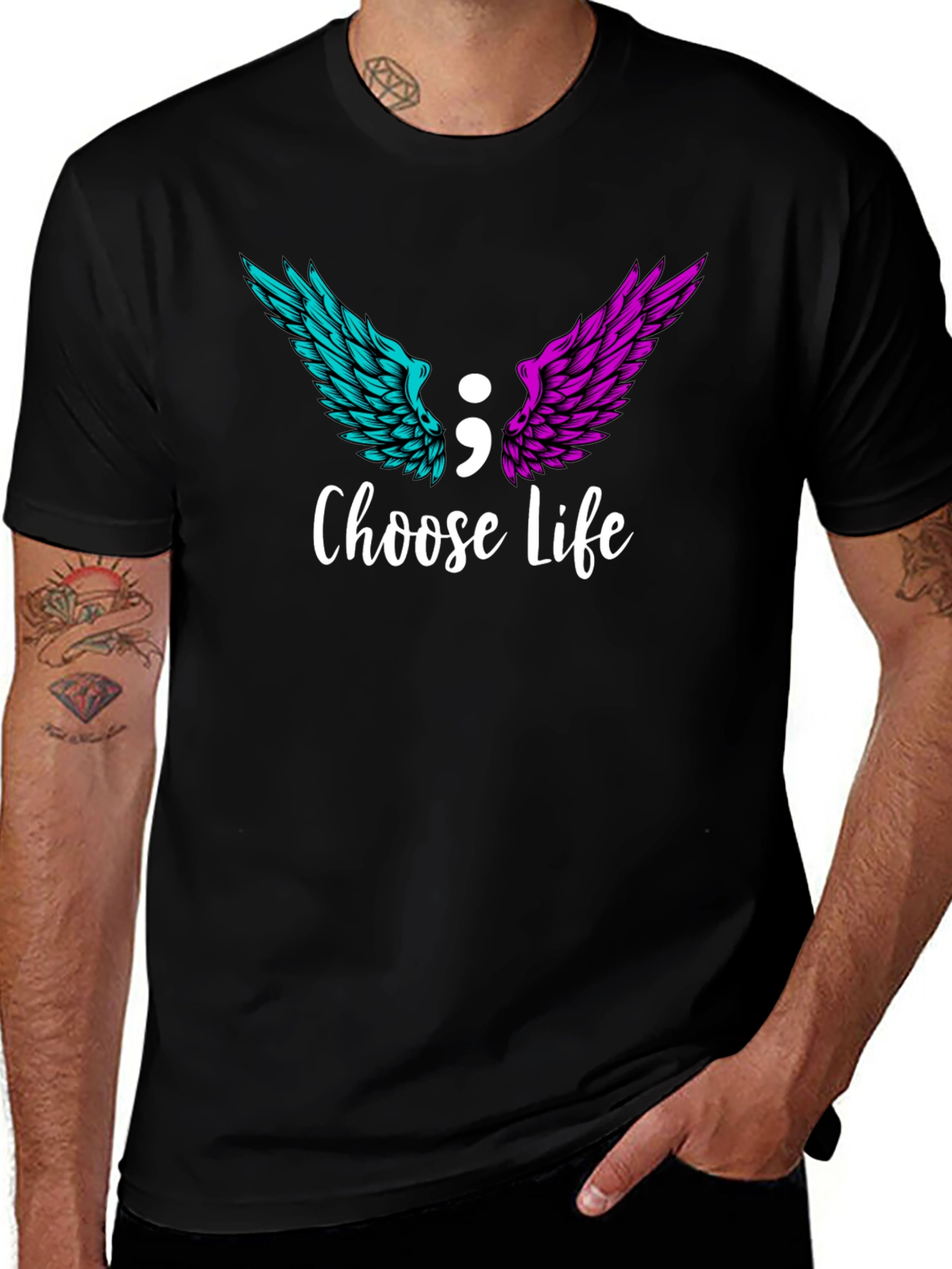 Variant 23 of Choose Life Semicolon Wings Graphic T-Shirt