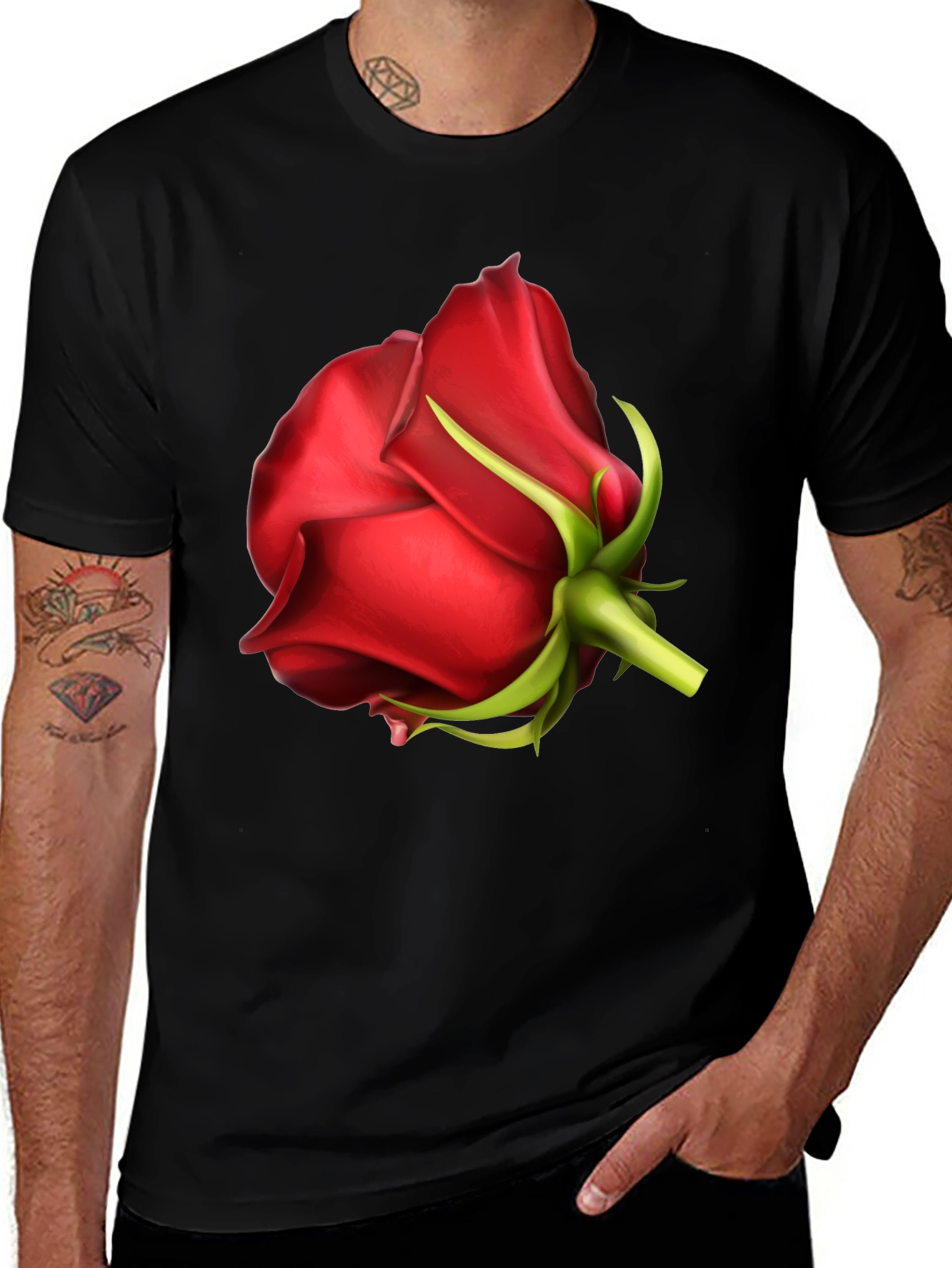 Variant 12 of Red Rose Graphic Tee - Black Unisex T-Shirt