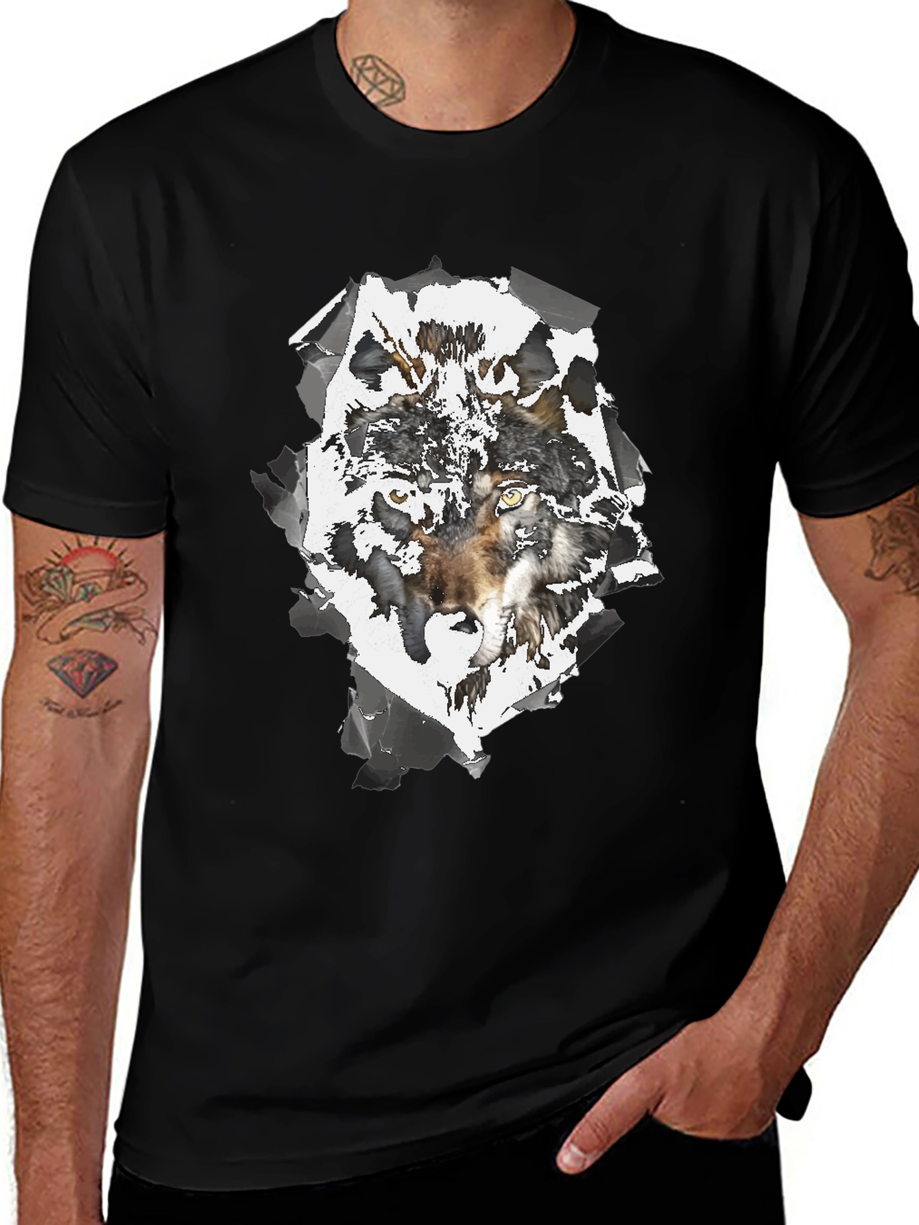 Variant 2 of Wolf Graphic Black T-Shirt for Men