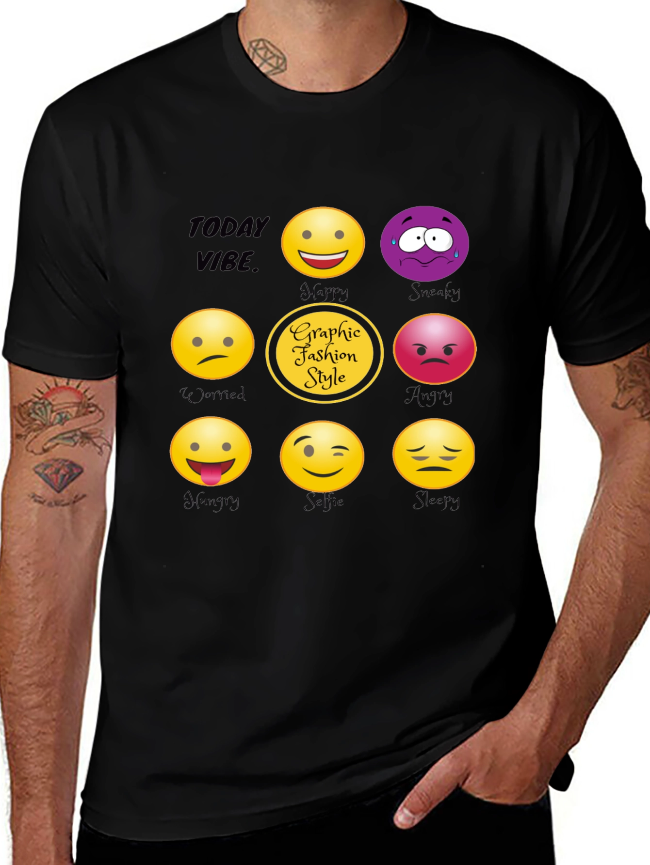 Black Today Vibe Emoji Graphic Style T-Shirt main image