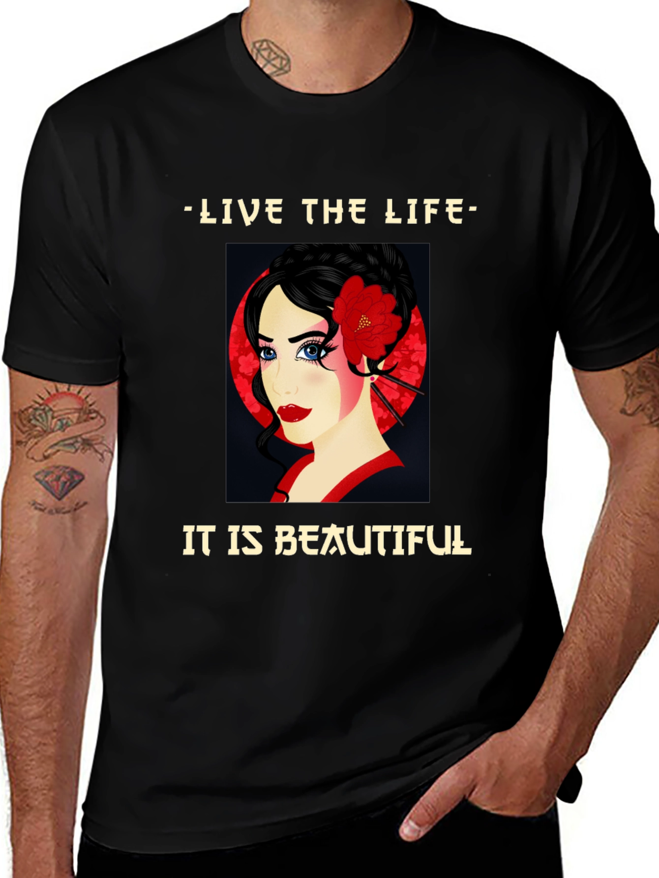 Variant 11 of Geisha Graphic Tee - Live the Beautiful Life
