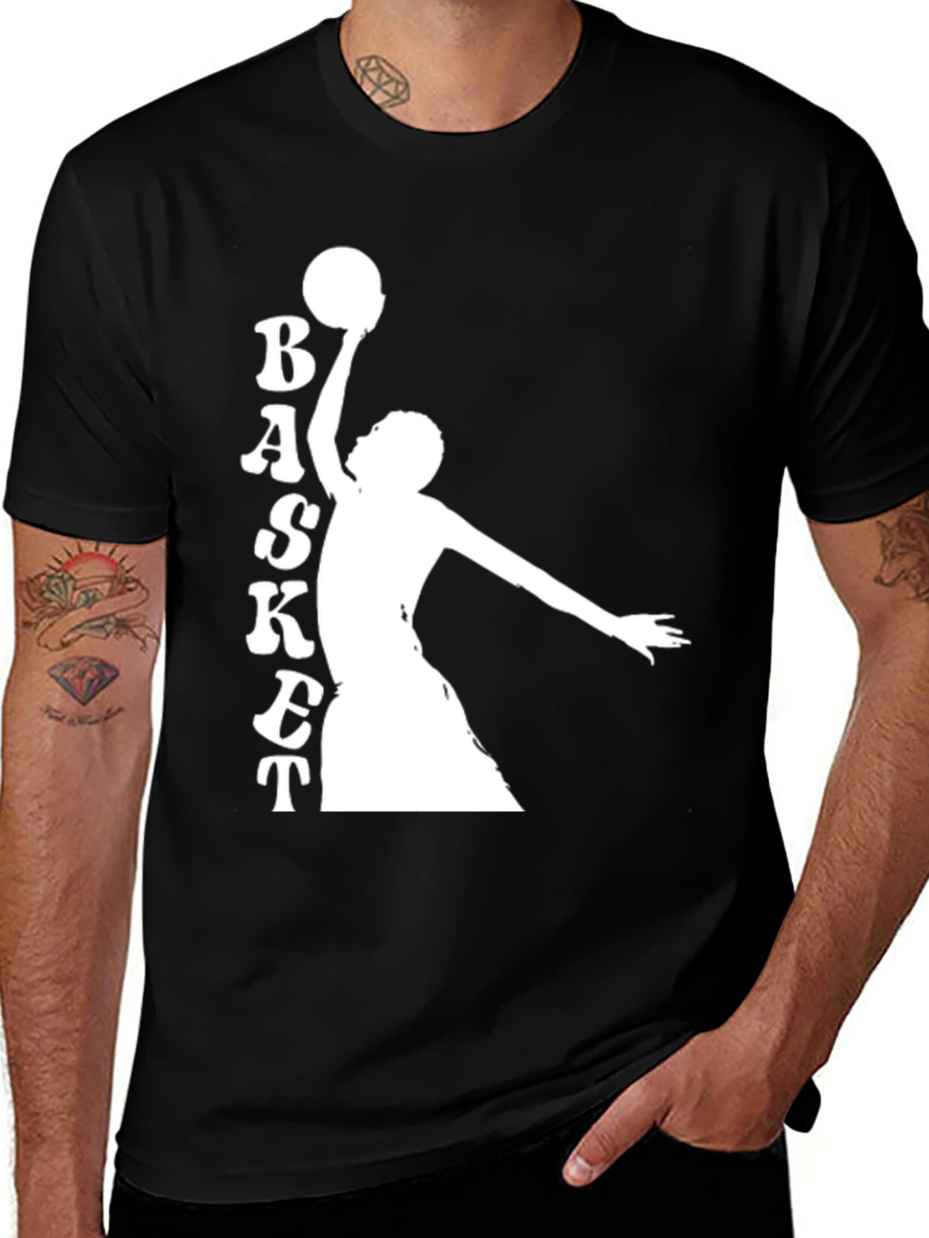 Variant 21 of Basketball Player Graphic Tee - Black Cotton T-Shirt