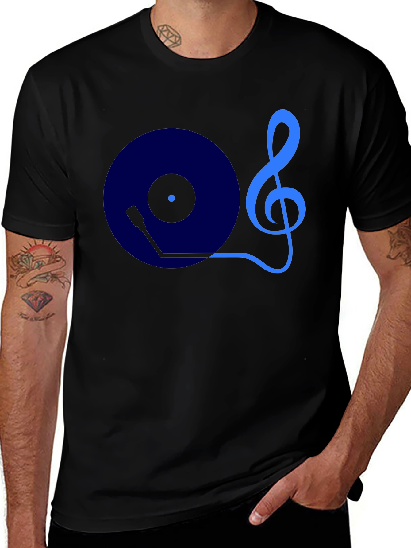 Variant 10 of Music Lover's Graphic Tee - Treble Clef Turntable Design