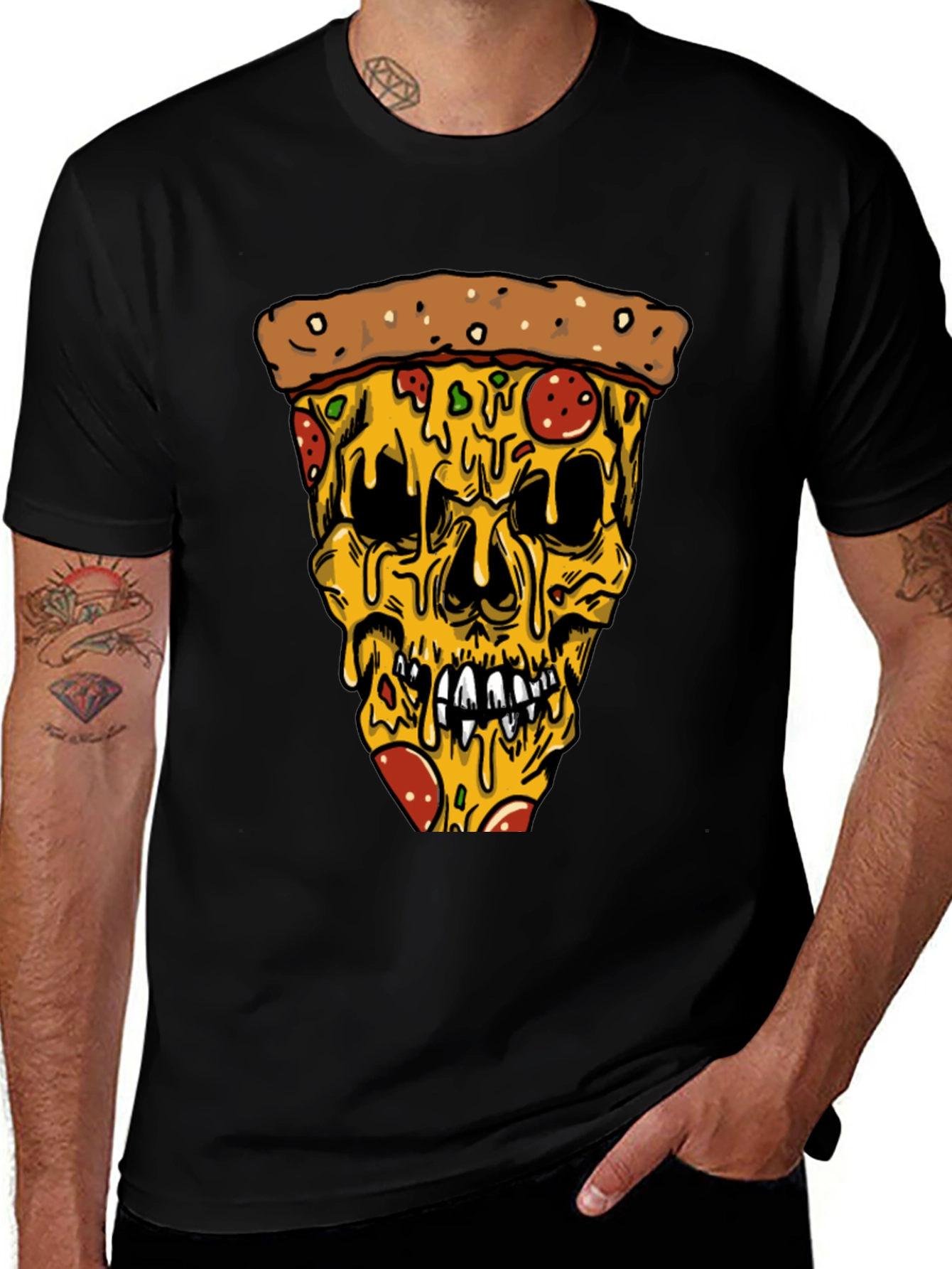 Variant 2 of Pizza Skull Graphic Tee - Edgy Style