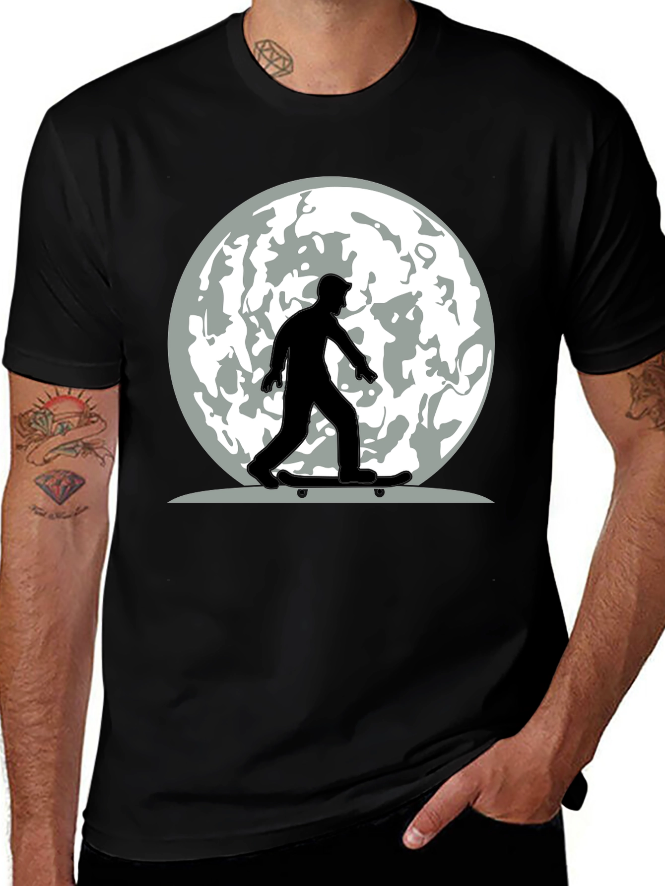 Variant 18 of Skateboarder Moon Graphic Tee - Cool Casual Style
