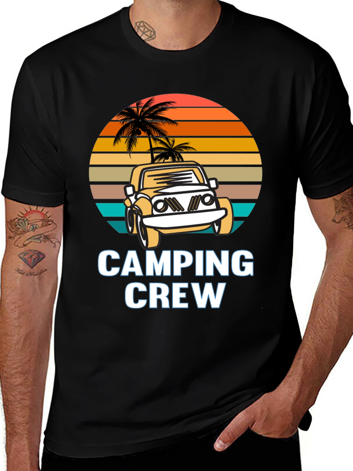 Camping Crew Tee - Palm Tree Jeep Design