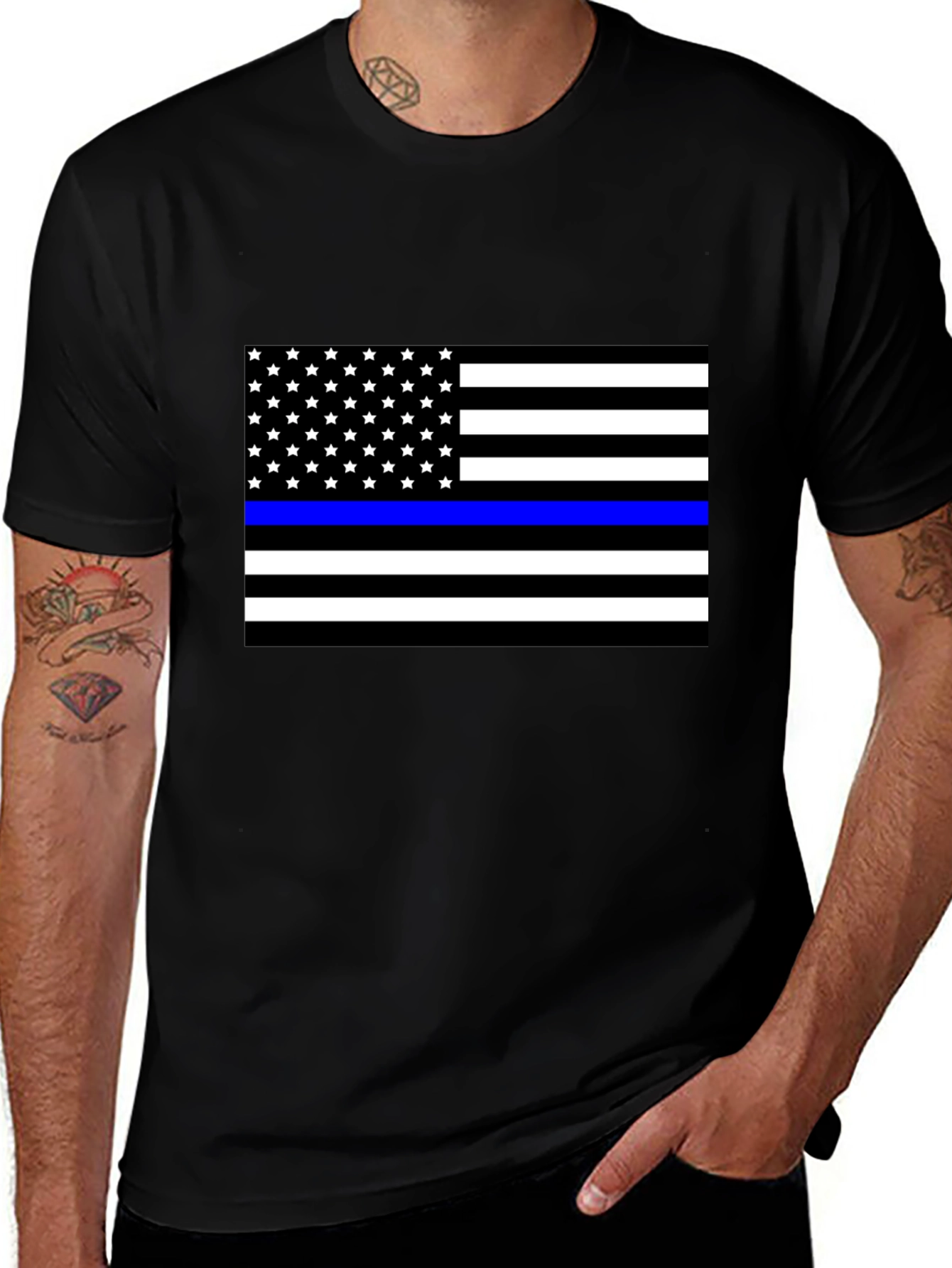 Thin Blue Line Flag Graphic T-Shirt - Support Law Enforcement