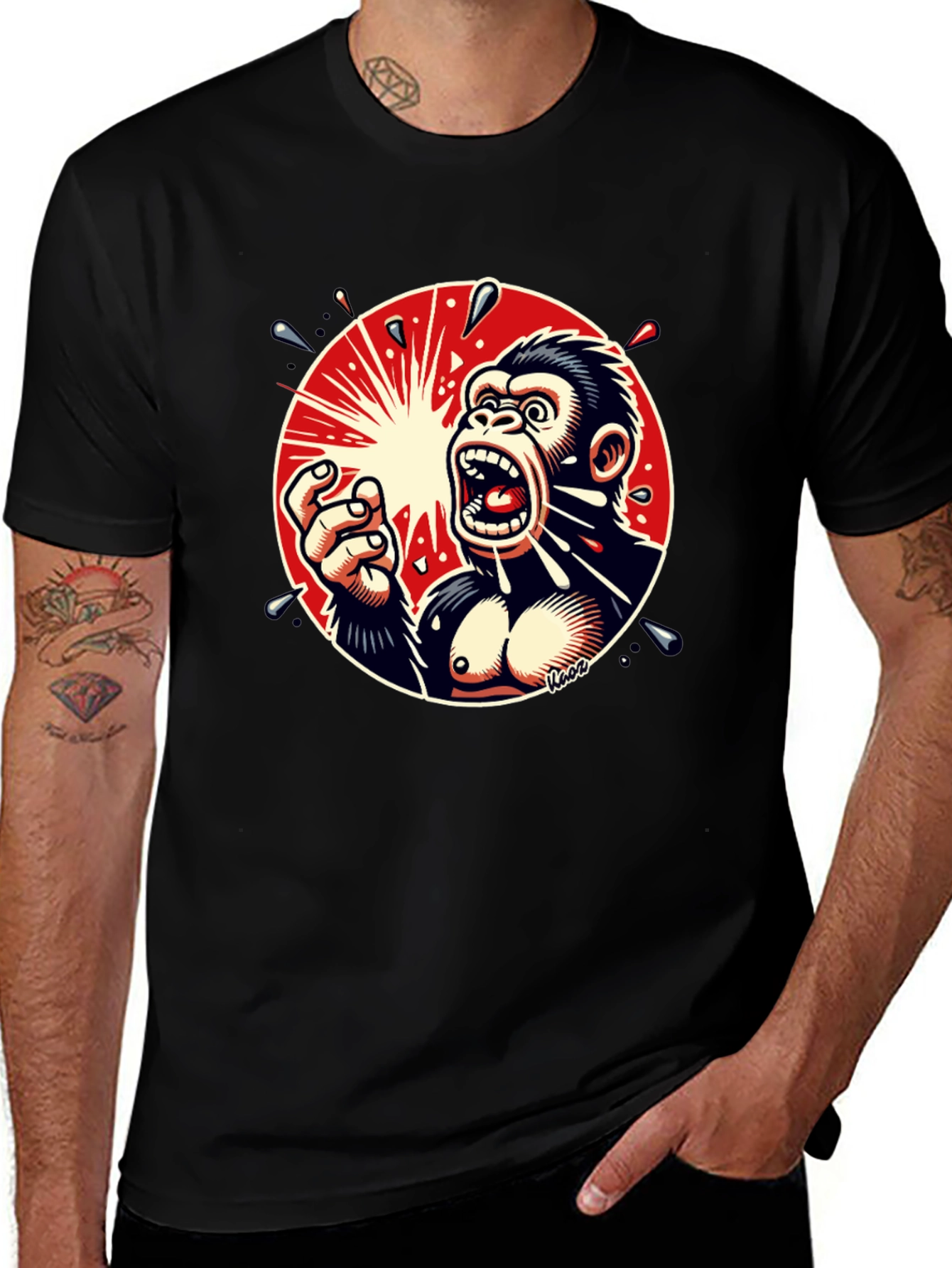 Variant 18 of Screaming Gorilla Graphic Tee - Bold Black T-Shirt