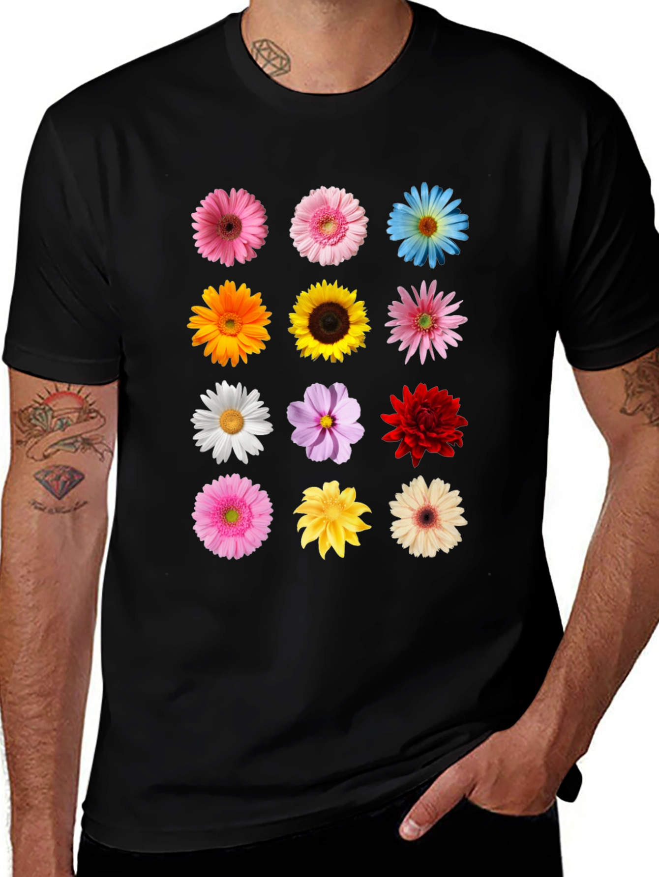 Variant 25 of Floral Print T-Shirt - Black Unisex Tee