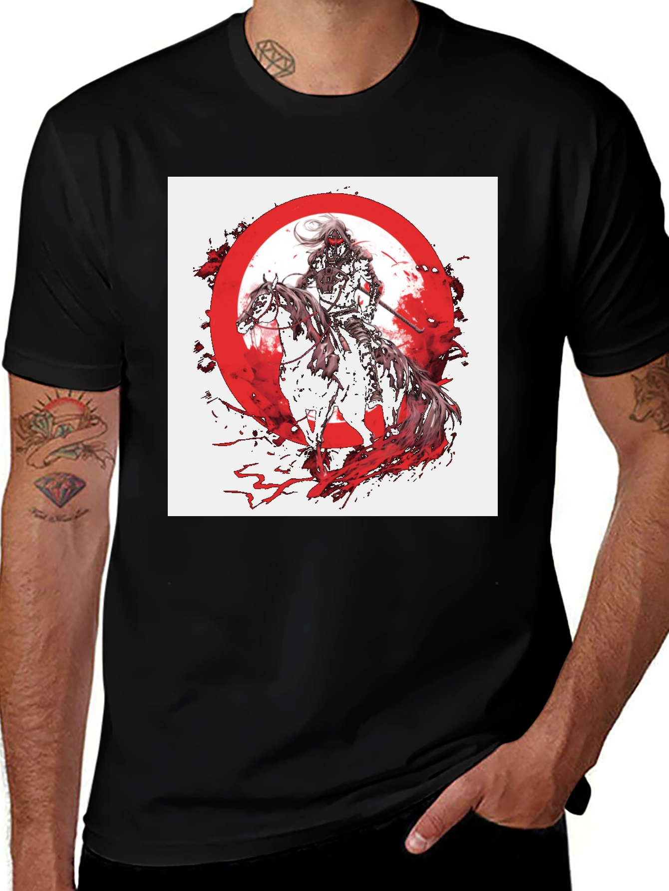 Variant 11 of Samurai Horseman Graphic Black T-Shirt