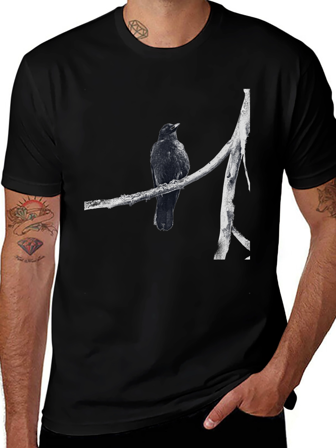 Variant 17 of Raven Perched on Branch Graphic T-Shirt