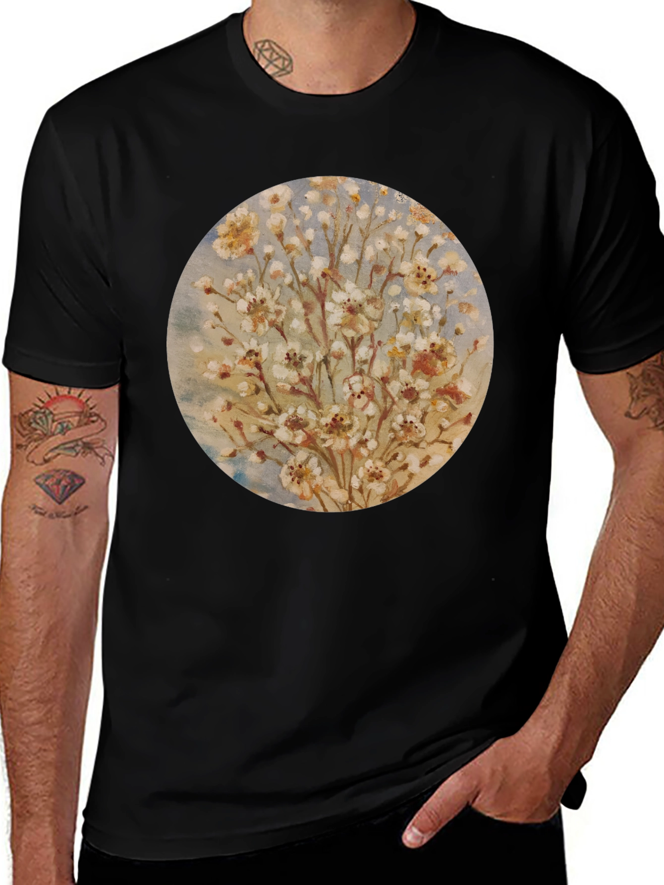 Variant 17 of Floral Print Black Crew Neck T-Shirt