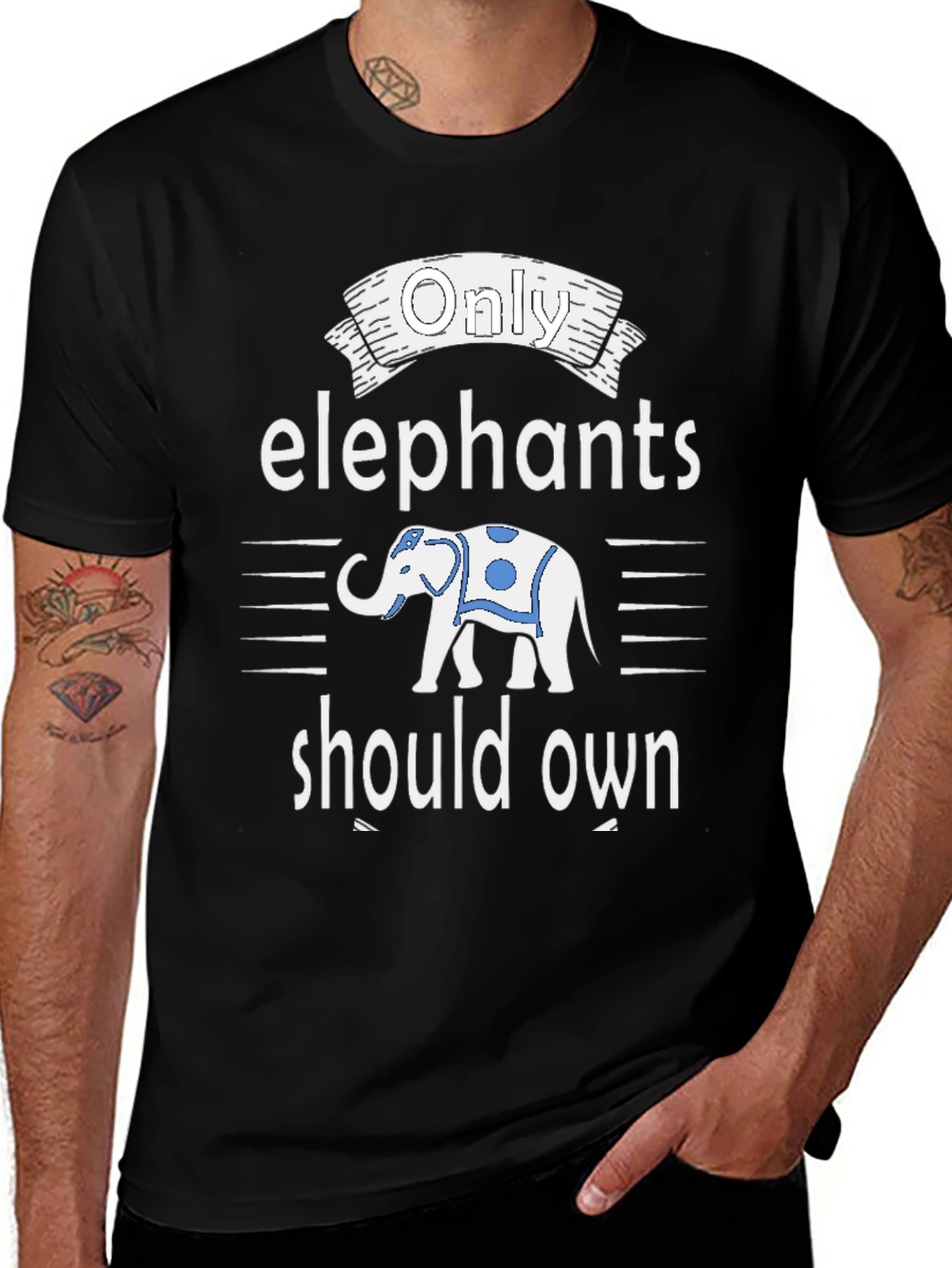 Variant 21 of Only Elephants Should Own T-Shirt - Black Cotton Tee