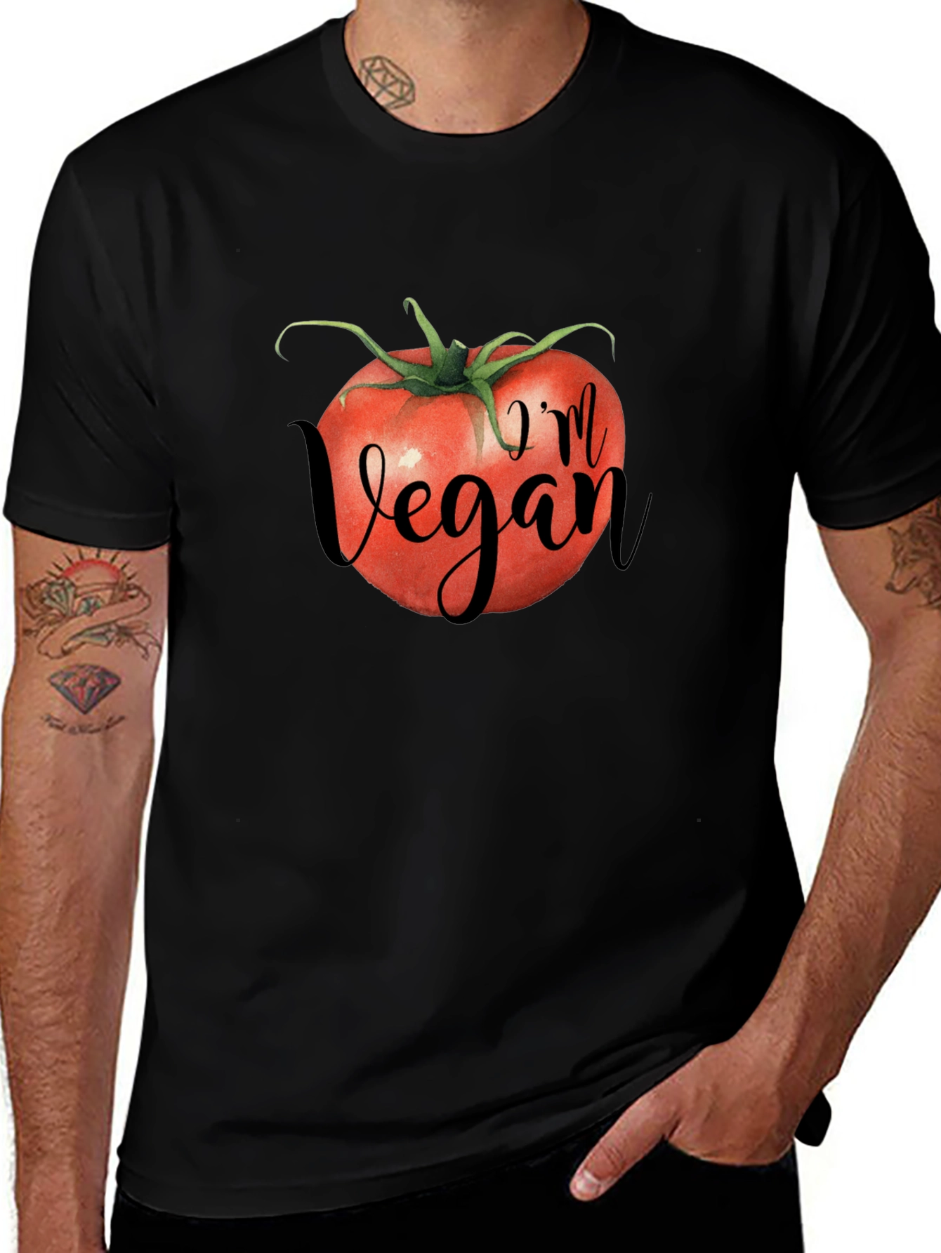 Variant 27 of Vegan Tomato Graphic Tee - Black Unisex T-Shirt