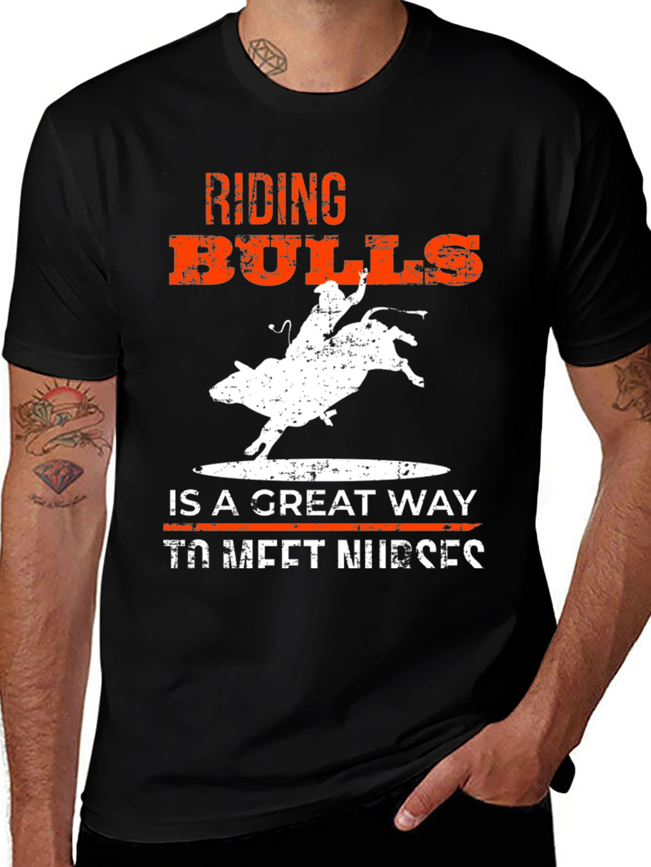 Riding Bulls Graphic Tee - Meet Nurses Humor T-Shirt