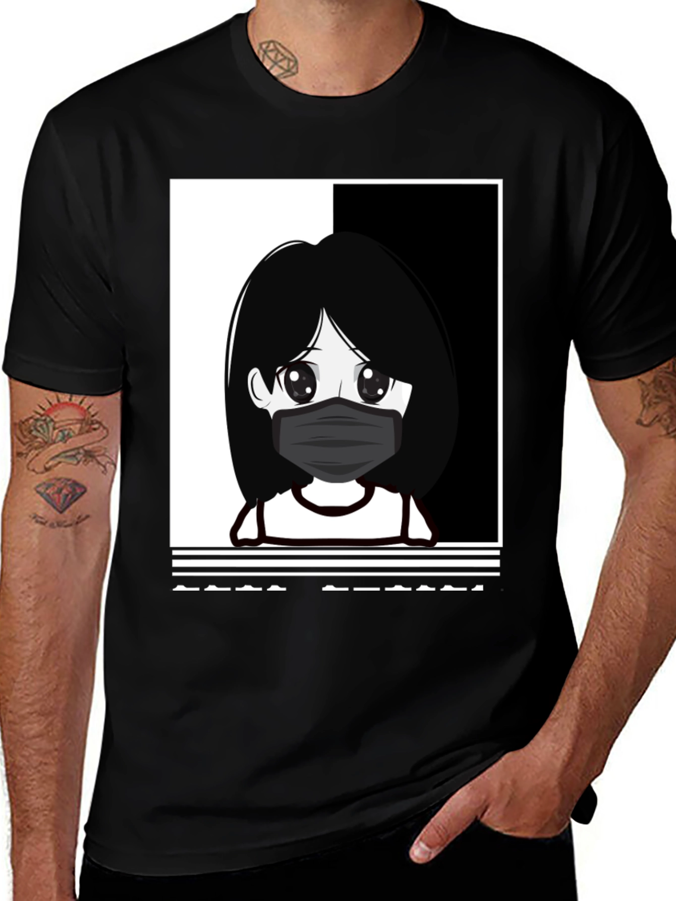 Black Anime Girl Masked Black T-Shirt main image