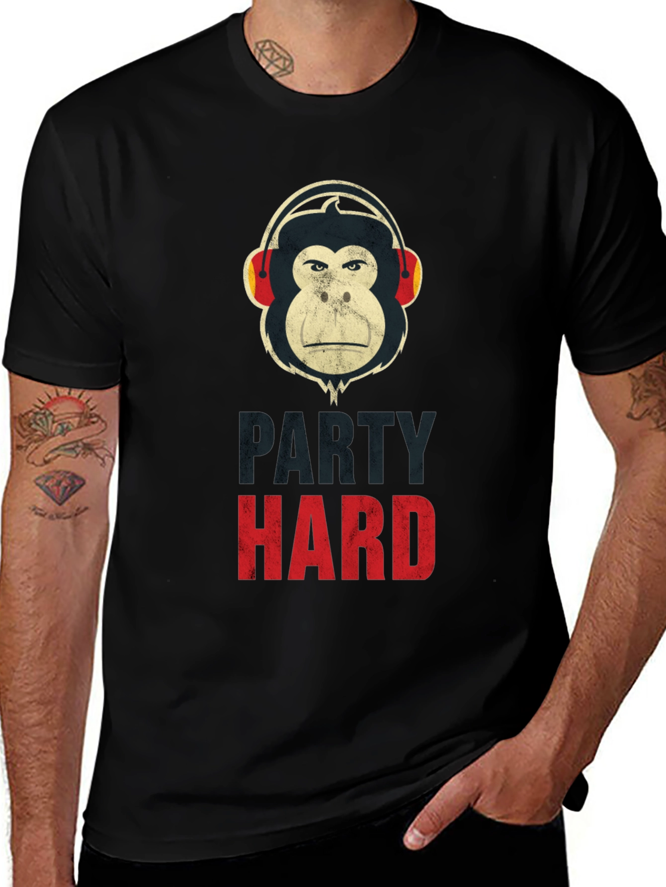 Variant 12 of Party Hard Monkey Graphic T-Shirt - Black