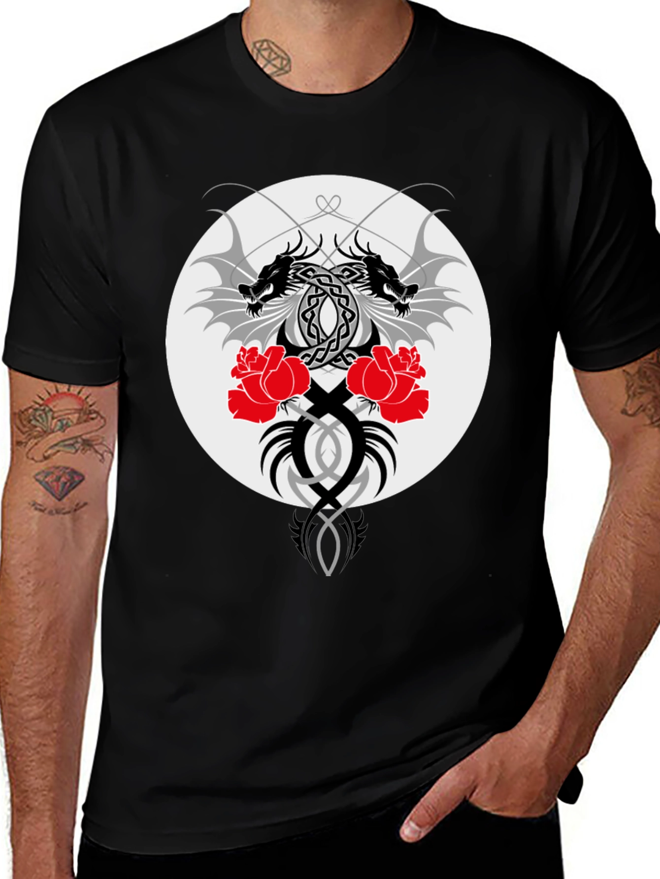 Variant 11 of Dragon & Roses Graphic Black T-Shirt