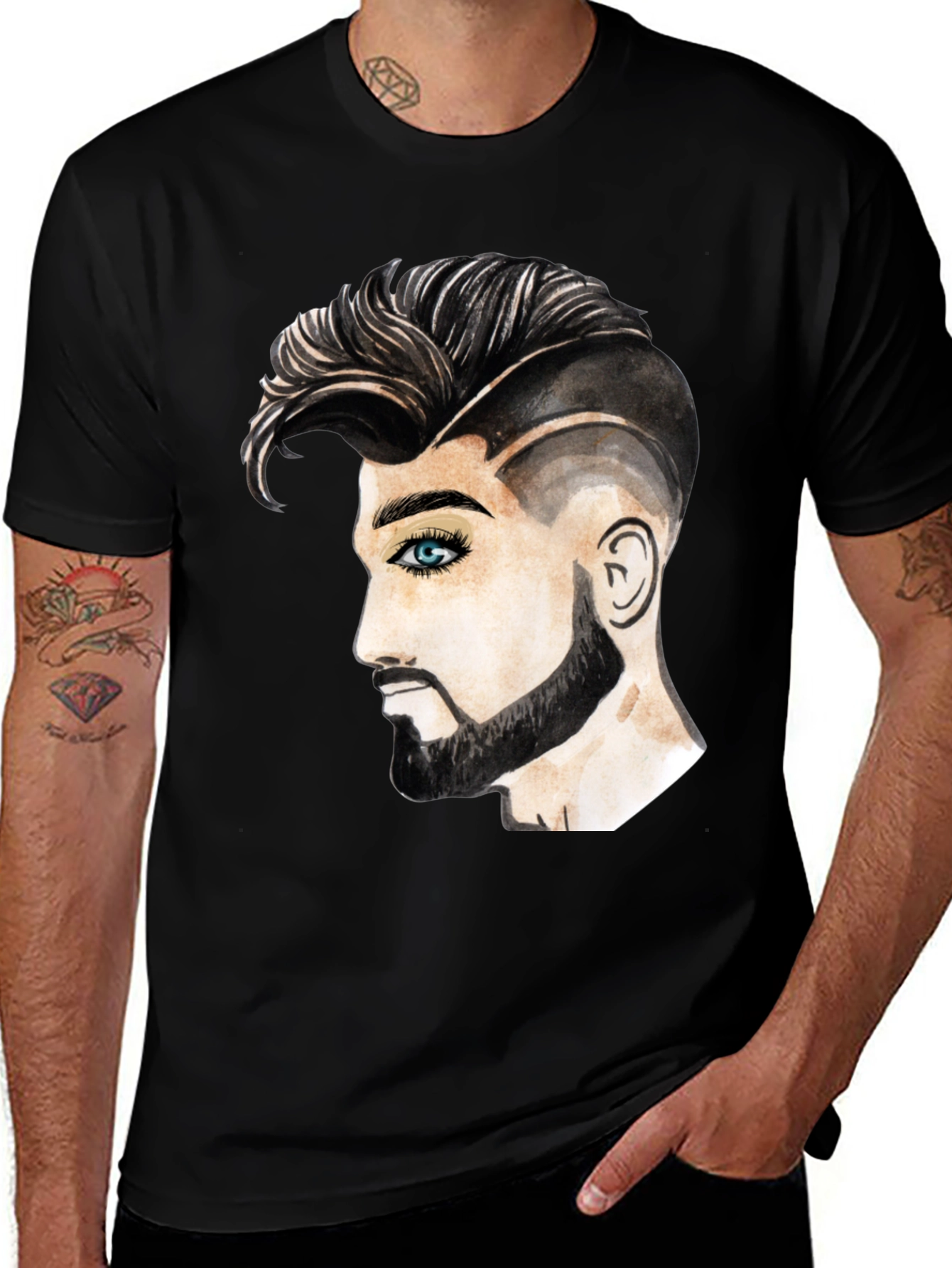 Variant 12 of Graphic Print Men's T-Shirt - Handsome Man Design