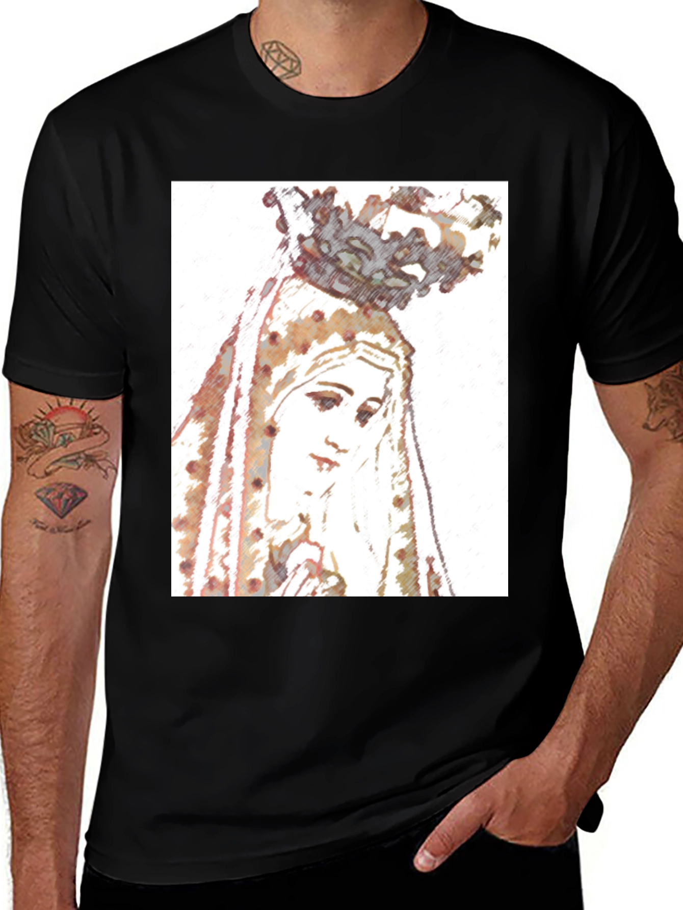 Virgin Mary Graphic Tee - Religious Art T-Shirt