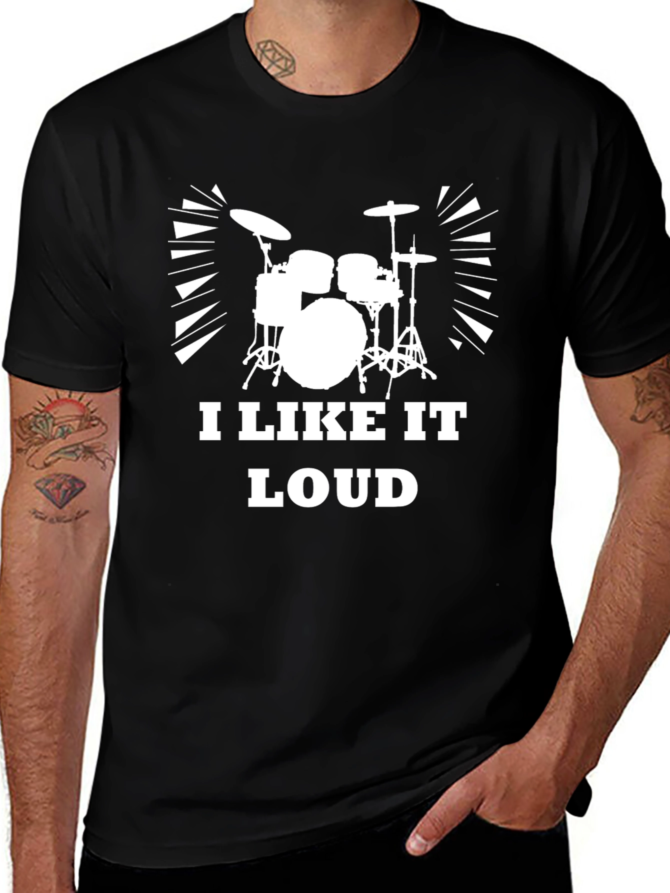 Variant 3 of I Like It Loud Drum Set Graphic Tee - Black Cotton T-Shirt