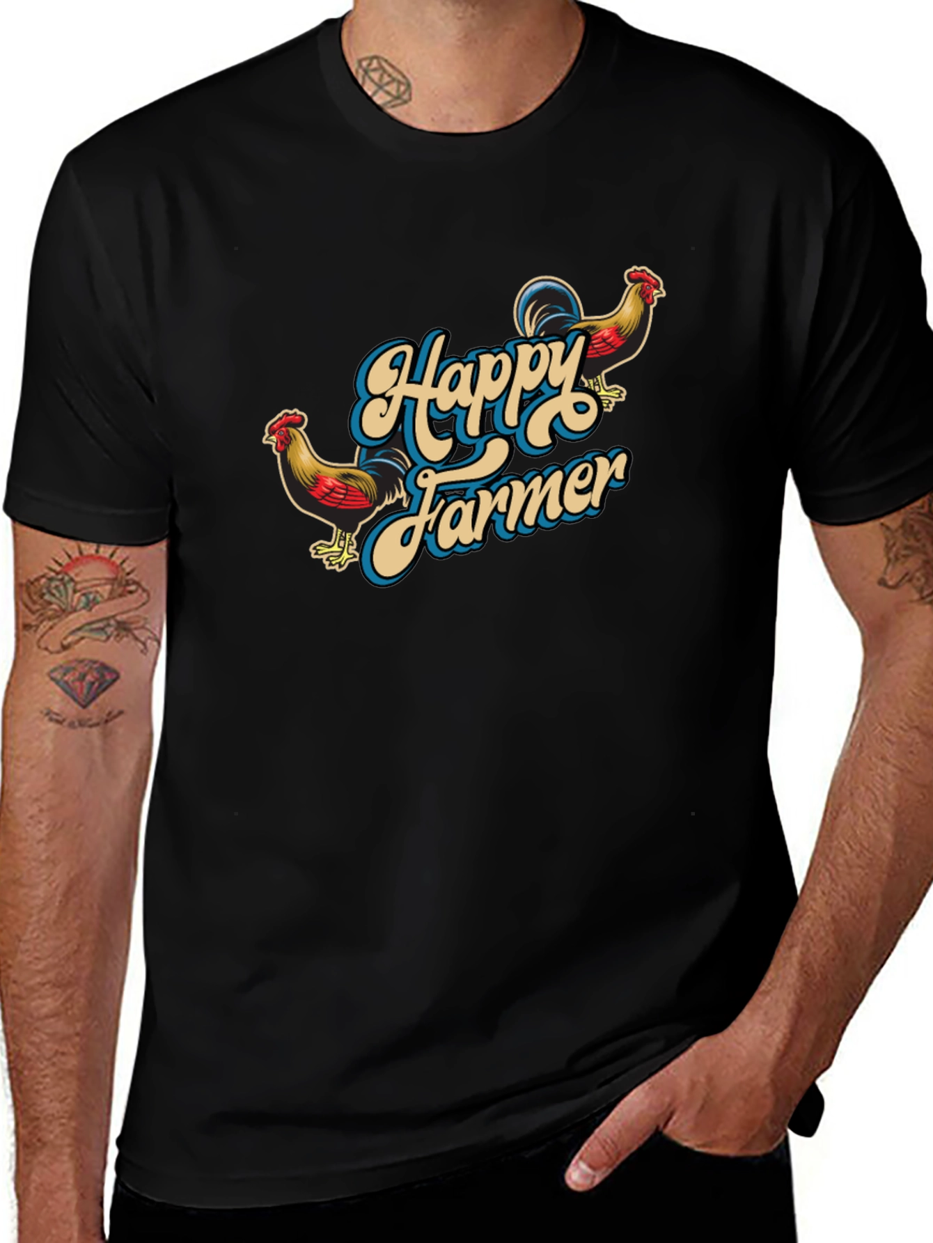 Happy Farmer Black Graphic T-Shirt