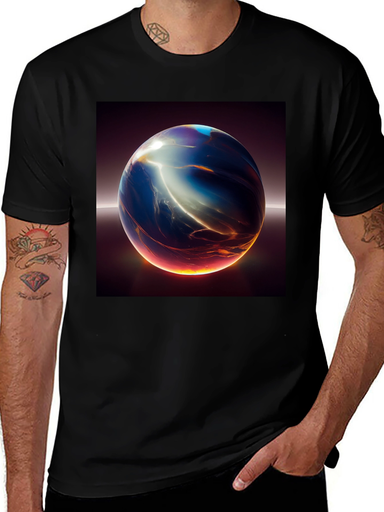 Abstract Sphere Graphic Print Black T-Shirt