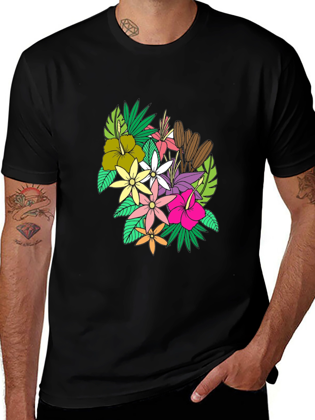 Variant 30 of Floral Graphic Print Black T-Shirt
