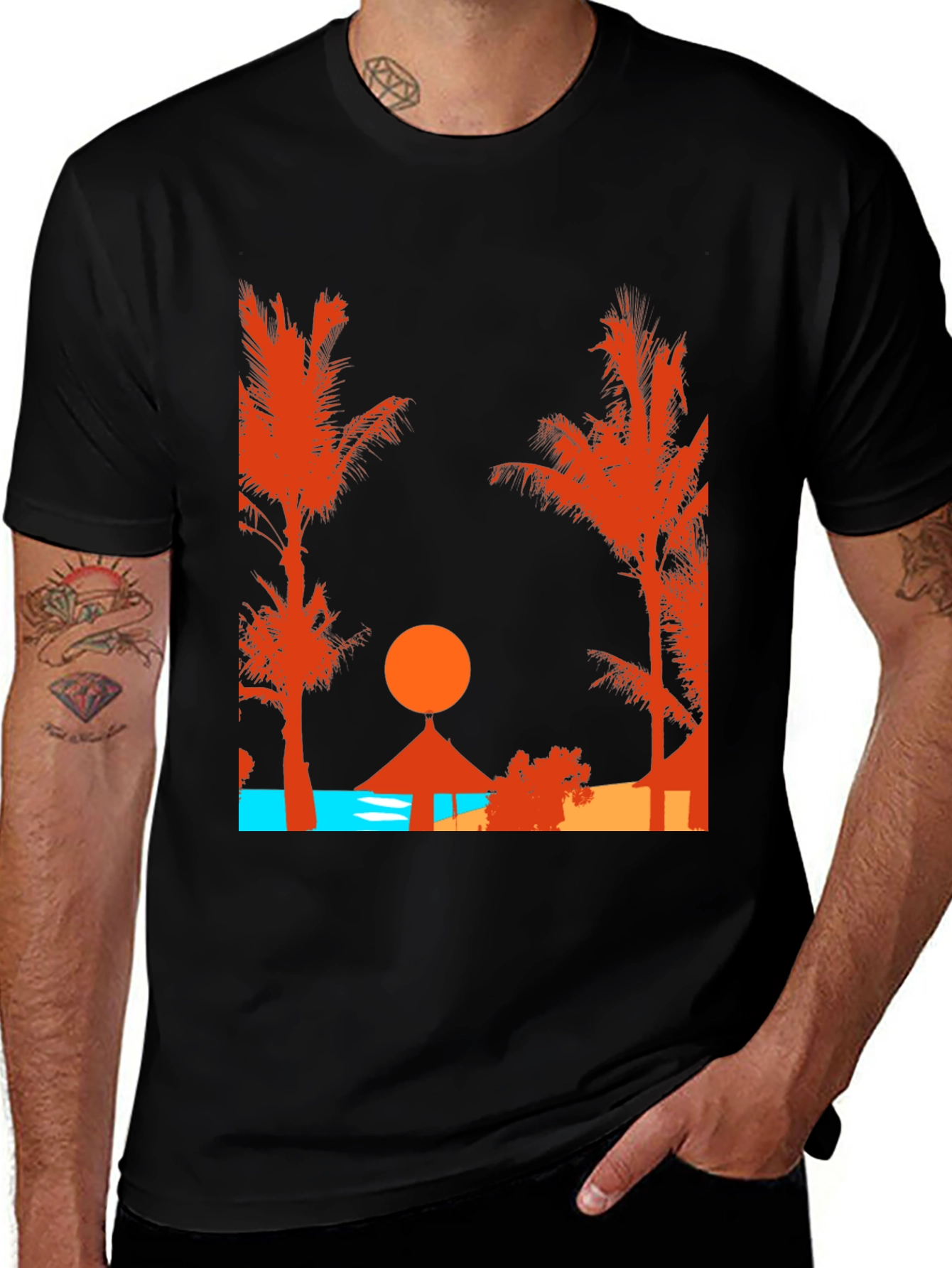 Variant 19 of Sunset Beach Graphic T-Shirt - Tropical Getaway Design