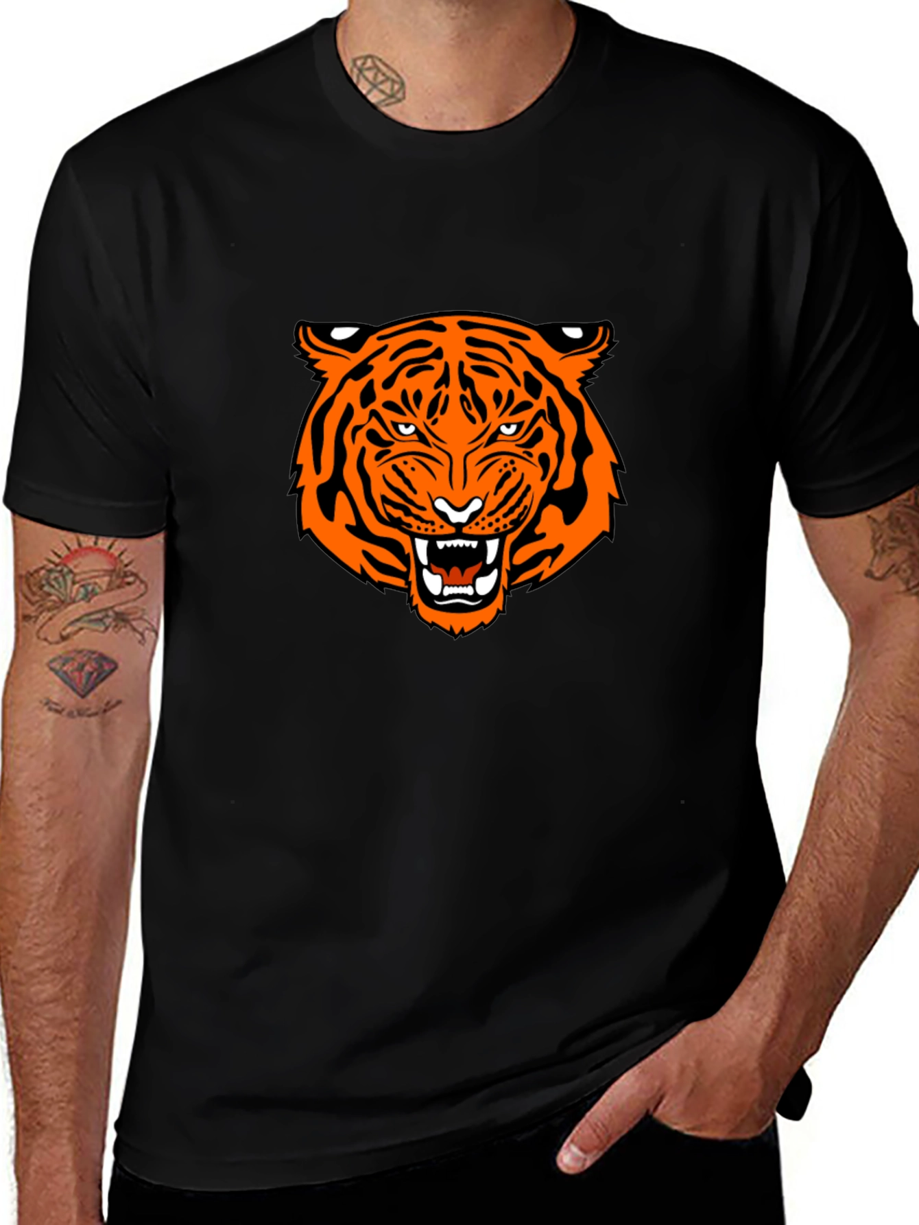 Variant 13 of Tiger Graphic Tee - Bold Orange Print on Black