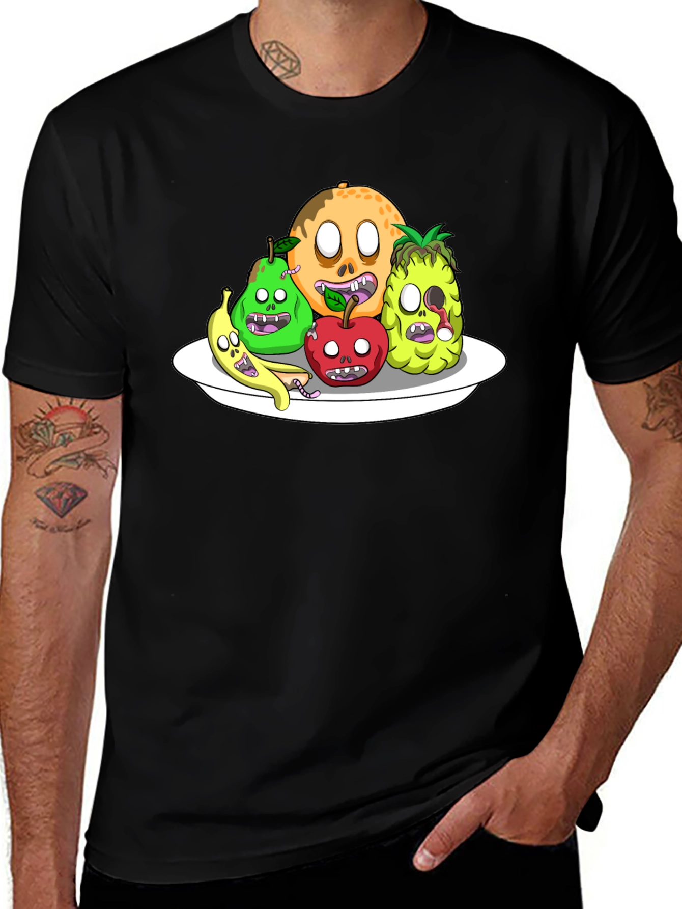 Variant 30 of Zombie Fruit Platter Graphic Tee - Black Cotton