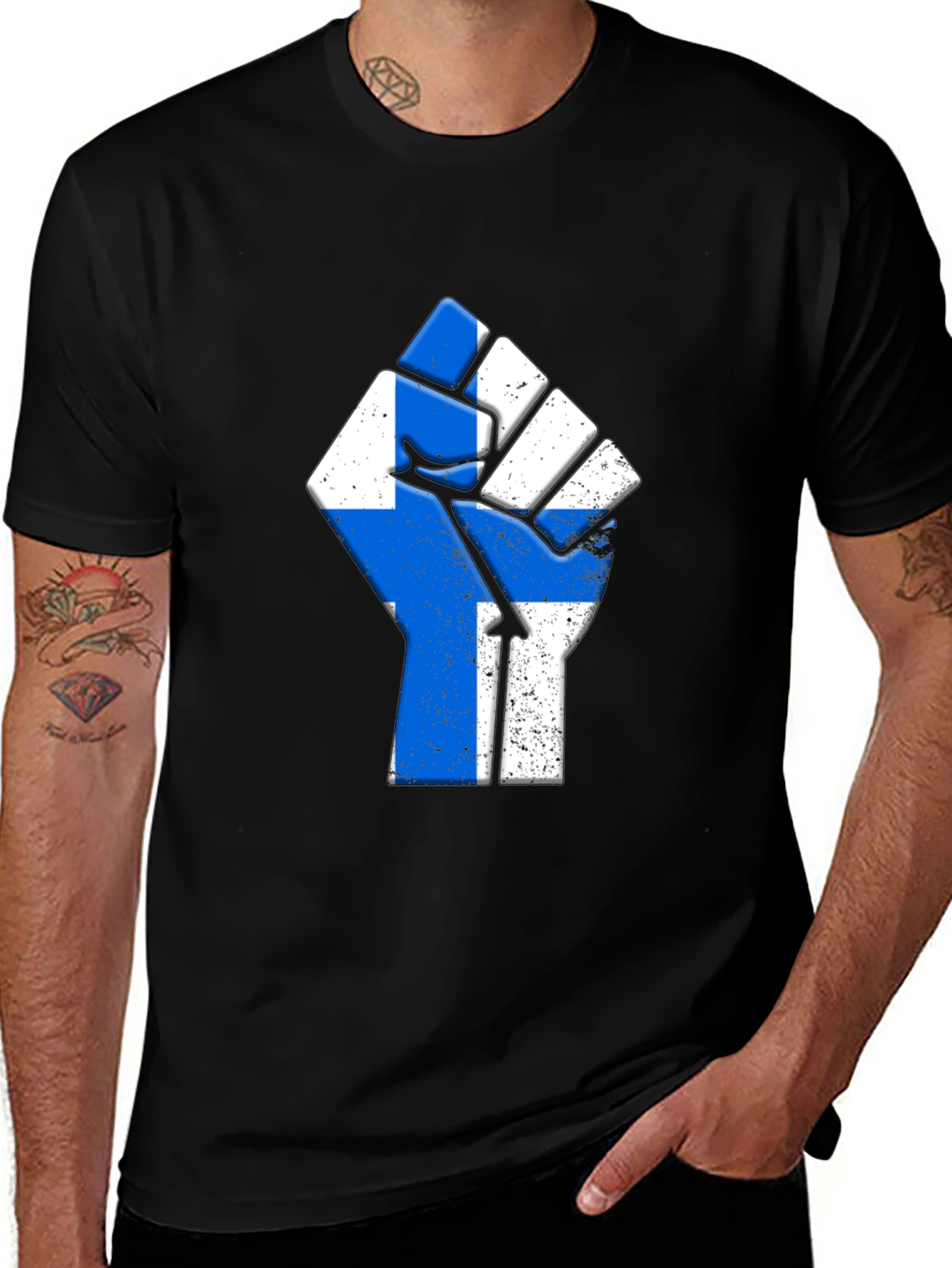 Variant 10 of Finland Flag Fist T-Shirt Black