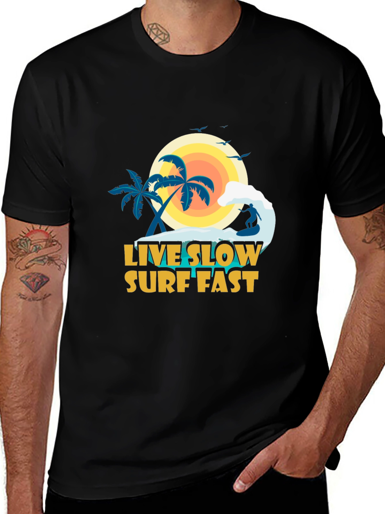 Variant 22 of Live Slow Surf Fast Graphic Tee - Black