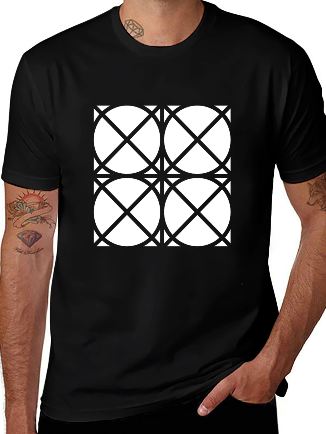 Geometric Circle Pattern Black Tee
