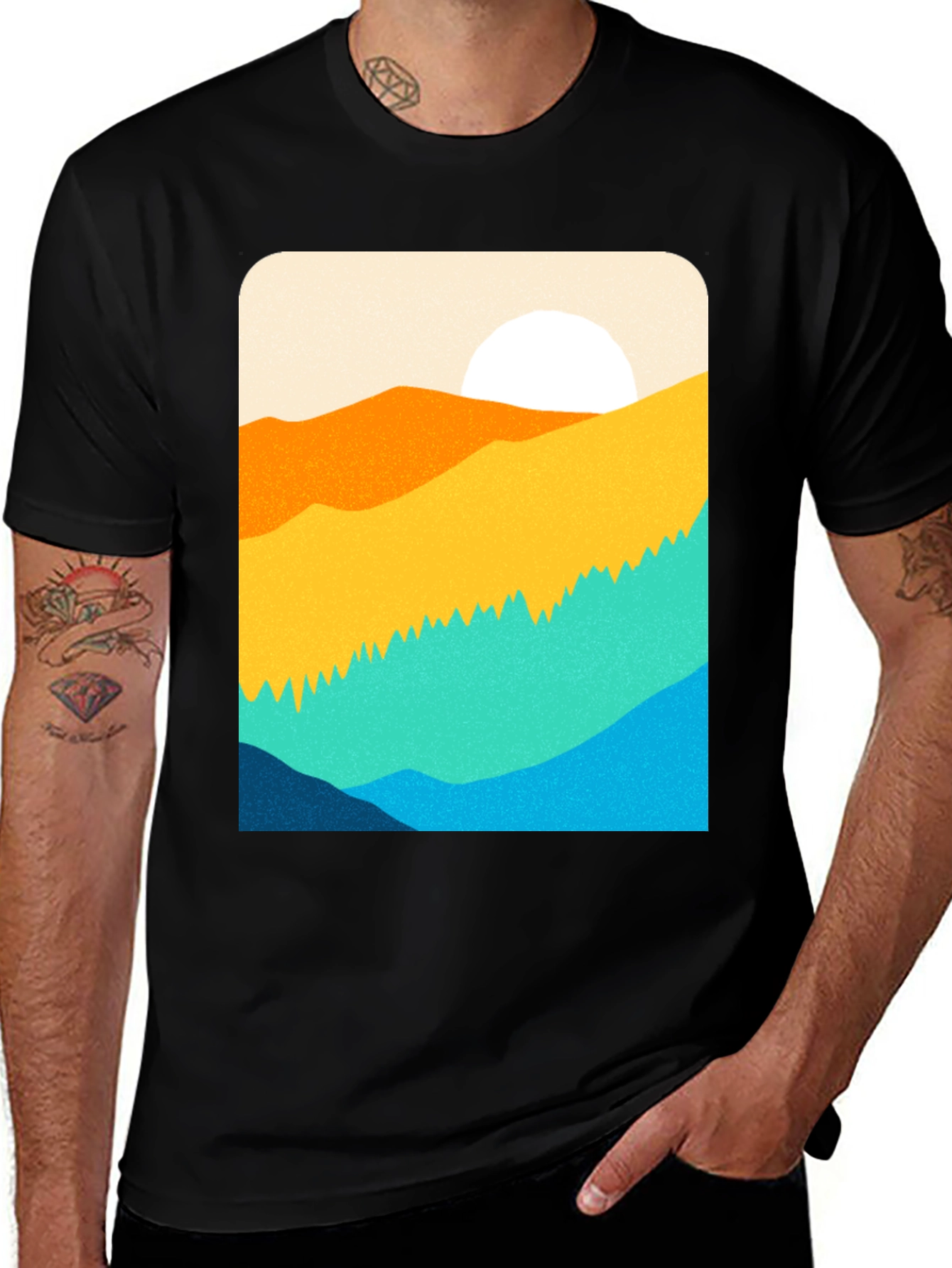 Variant 6 of Sunset Mountainscape Graphic Tee - Black