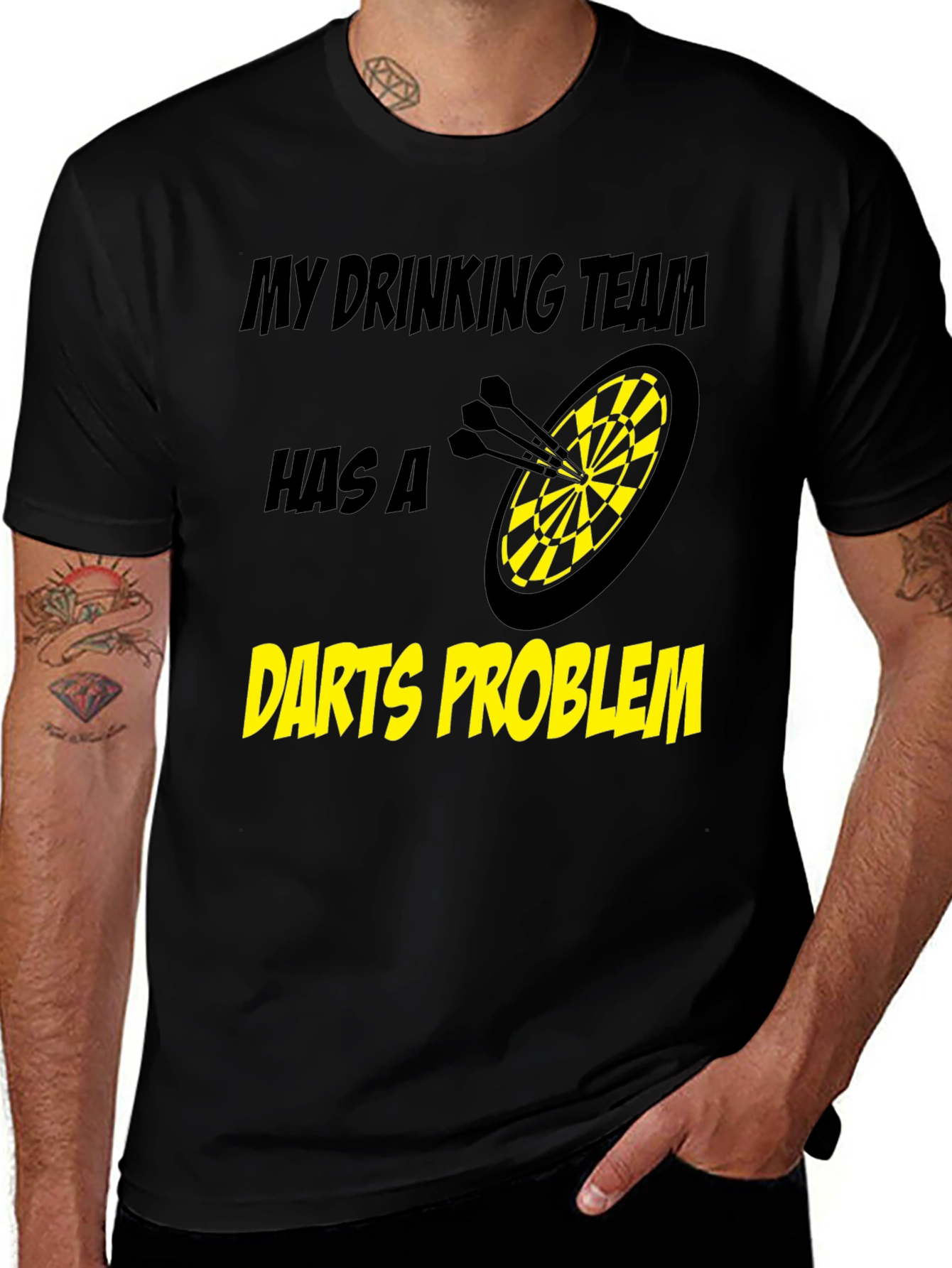 Variant 30 of Darts Problem Funny Drinking Team Black T-Shirt
