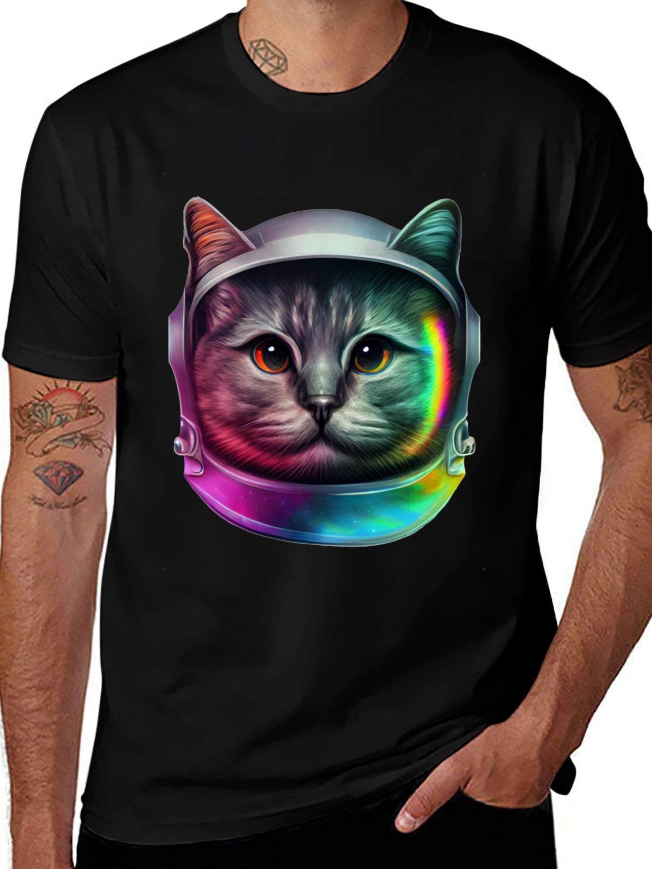 Variant 9 of Cosmic Cat Astronaut T-Shirt - Unique Galaxy Design