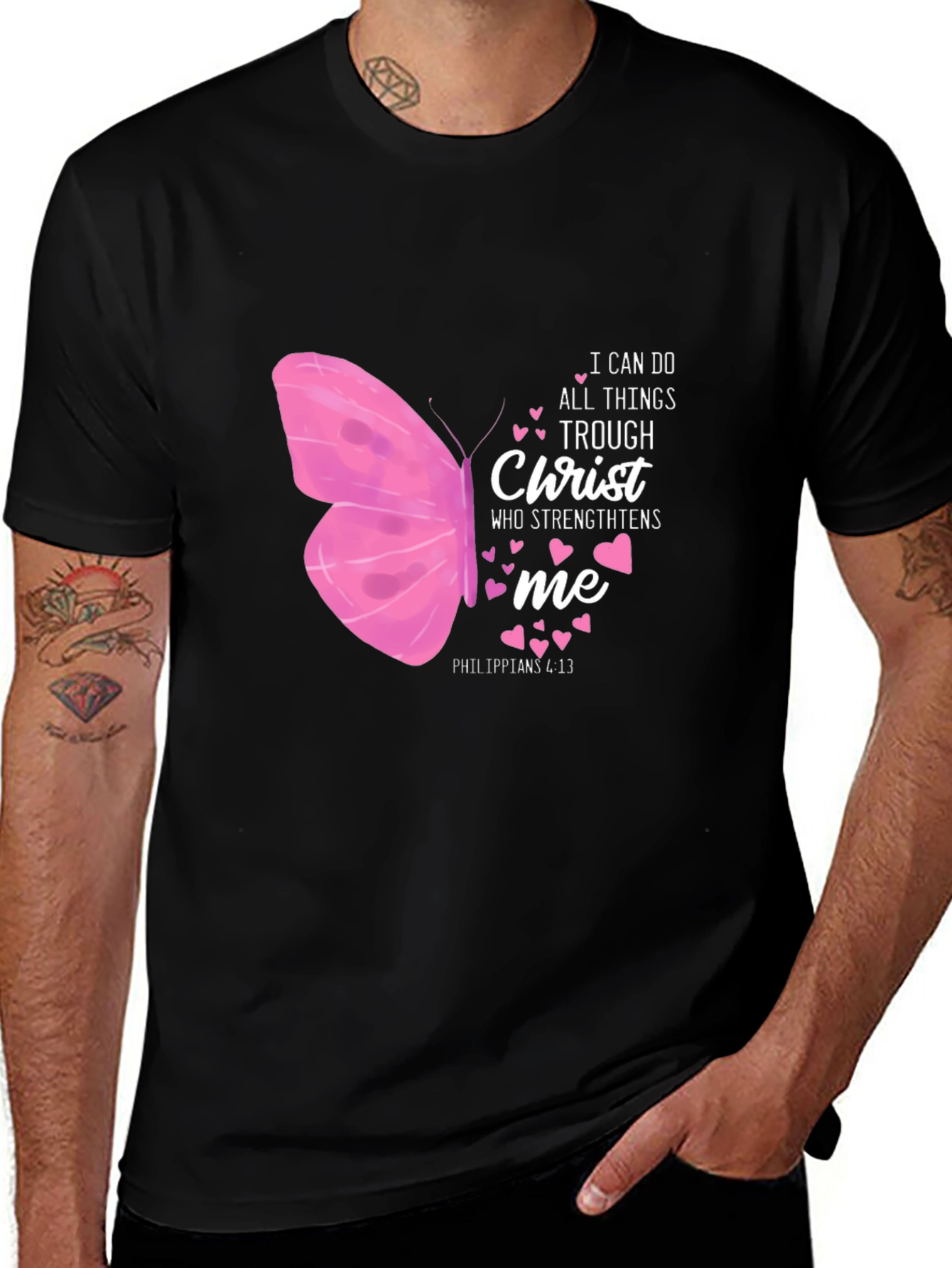 I Can Do All Things Christ Butterfly Black T-Shirt