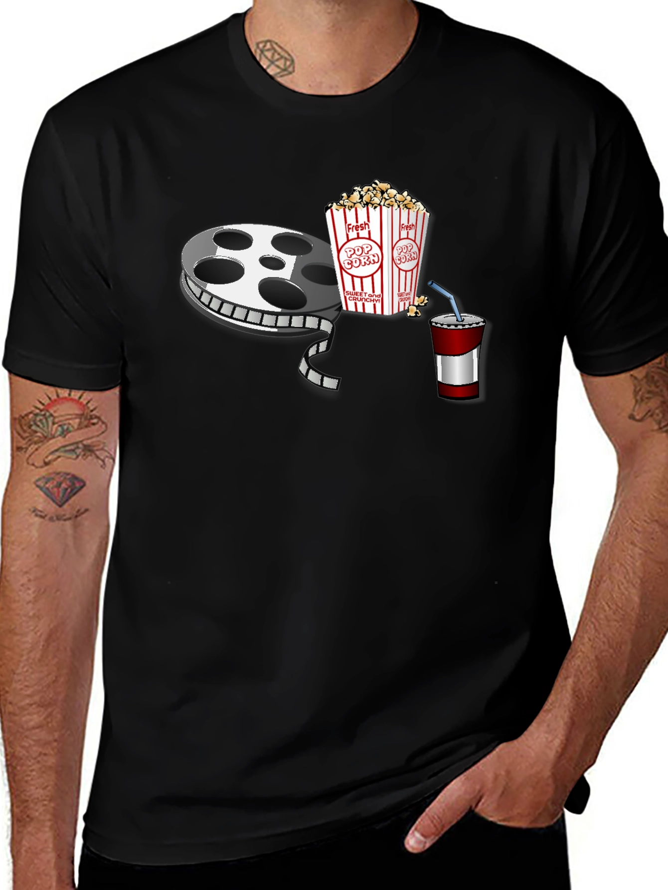 Variant 20 of Movie Night T-Shirt: Film Reel, Popcorn, and Soda Design