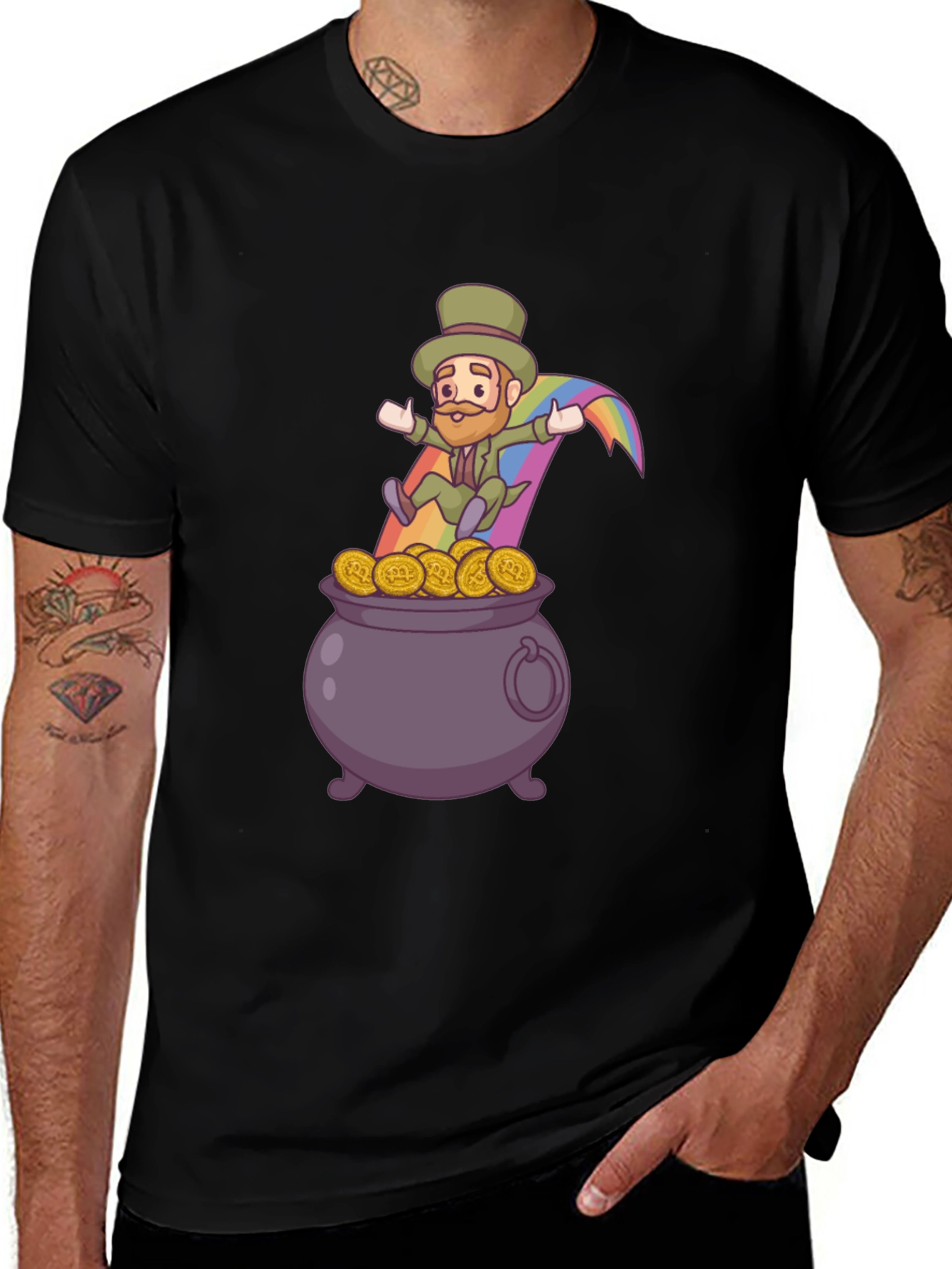 Variant 30 of Lucky Leprechaun Pot of Gold Black T-Shirt