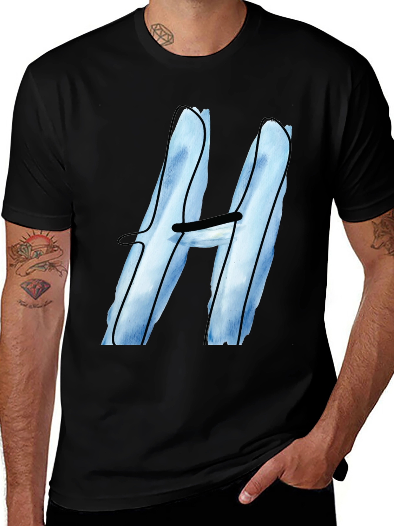 Variant 2 of Cool Blue H Graphic Tee - Black Cotton Blend