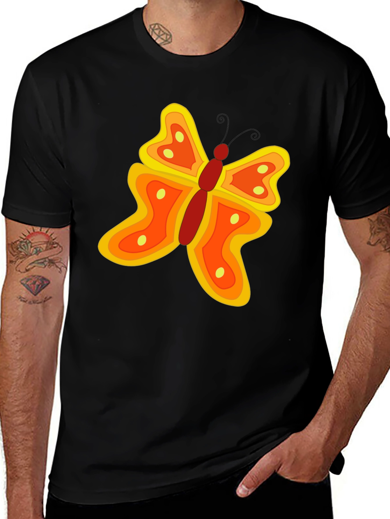 Variant 27 of Butterfly Graphic Tee - Stylish Men's Black T-Shirt