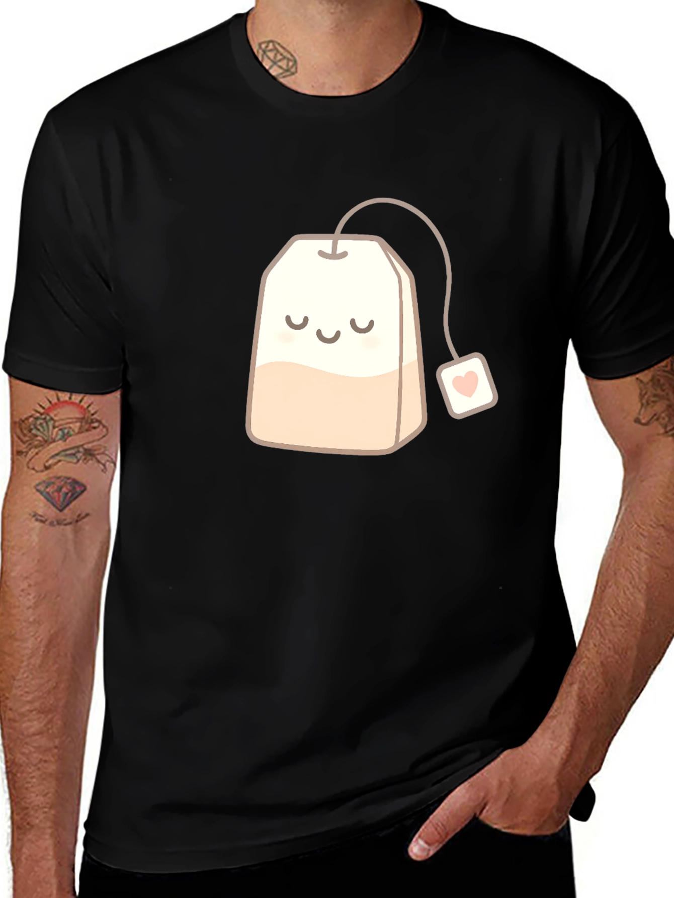 Variant 27 of Cute Smiling Teabag Black T-Shirt