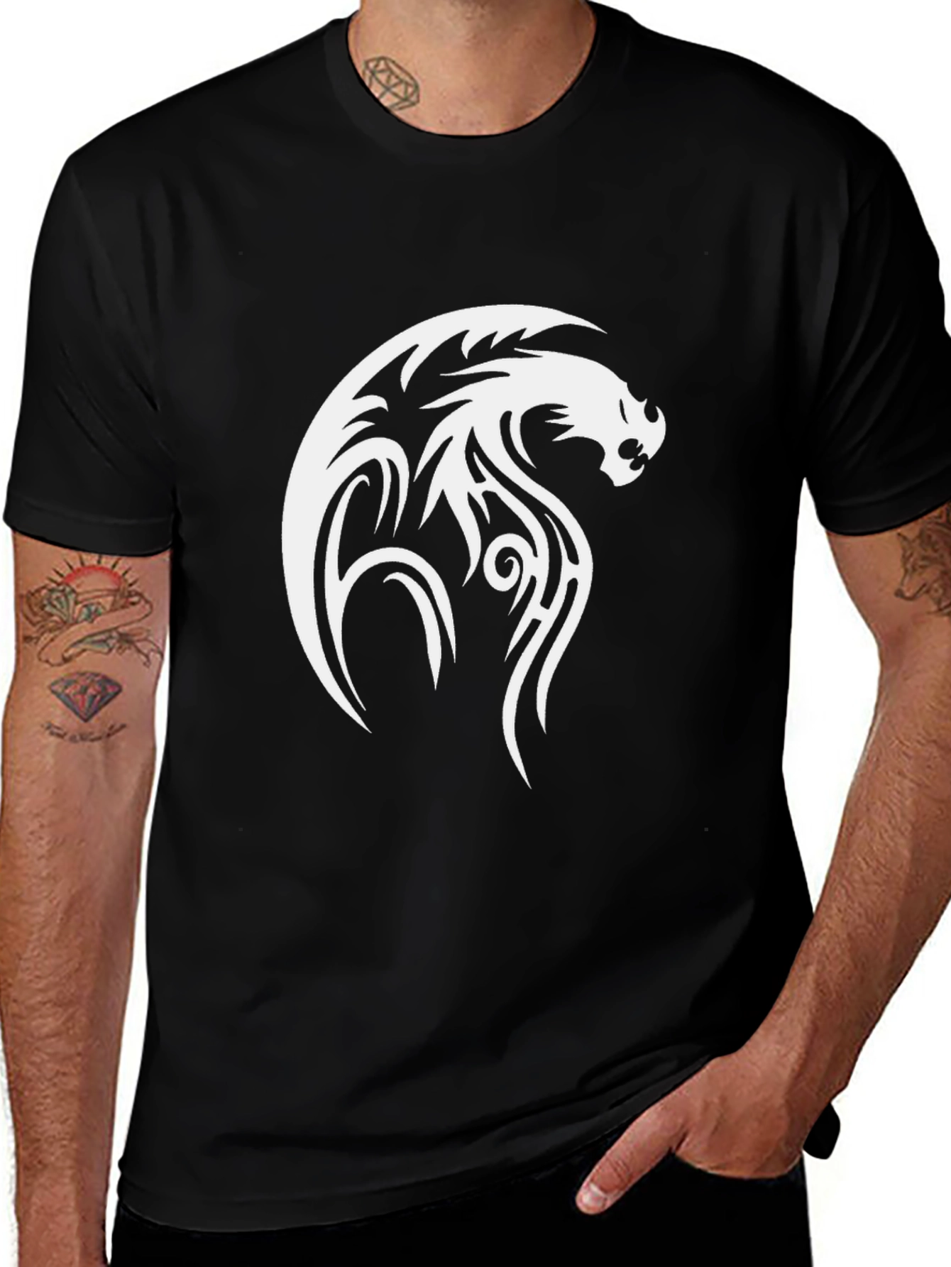 Variant 14 of Tribal Dragon Graphic Tee - Black Cotton Comfort