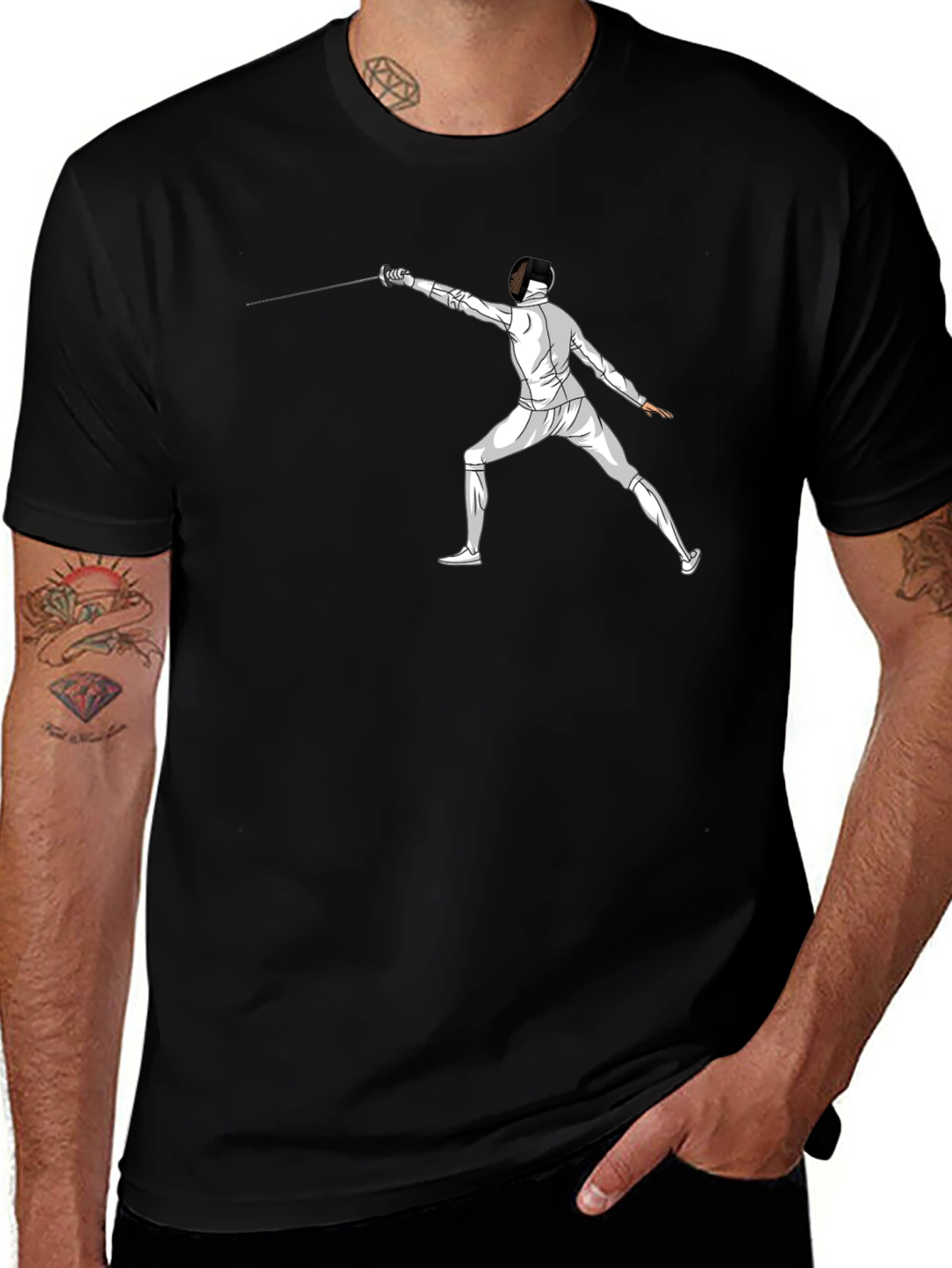 Variant 5 of Fencing Graphic T-Shirt - Black Cotton Tee