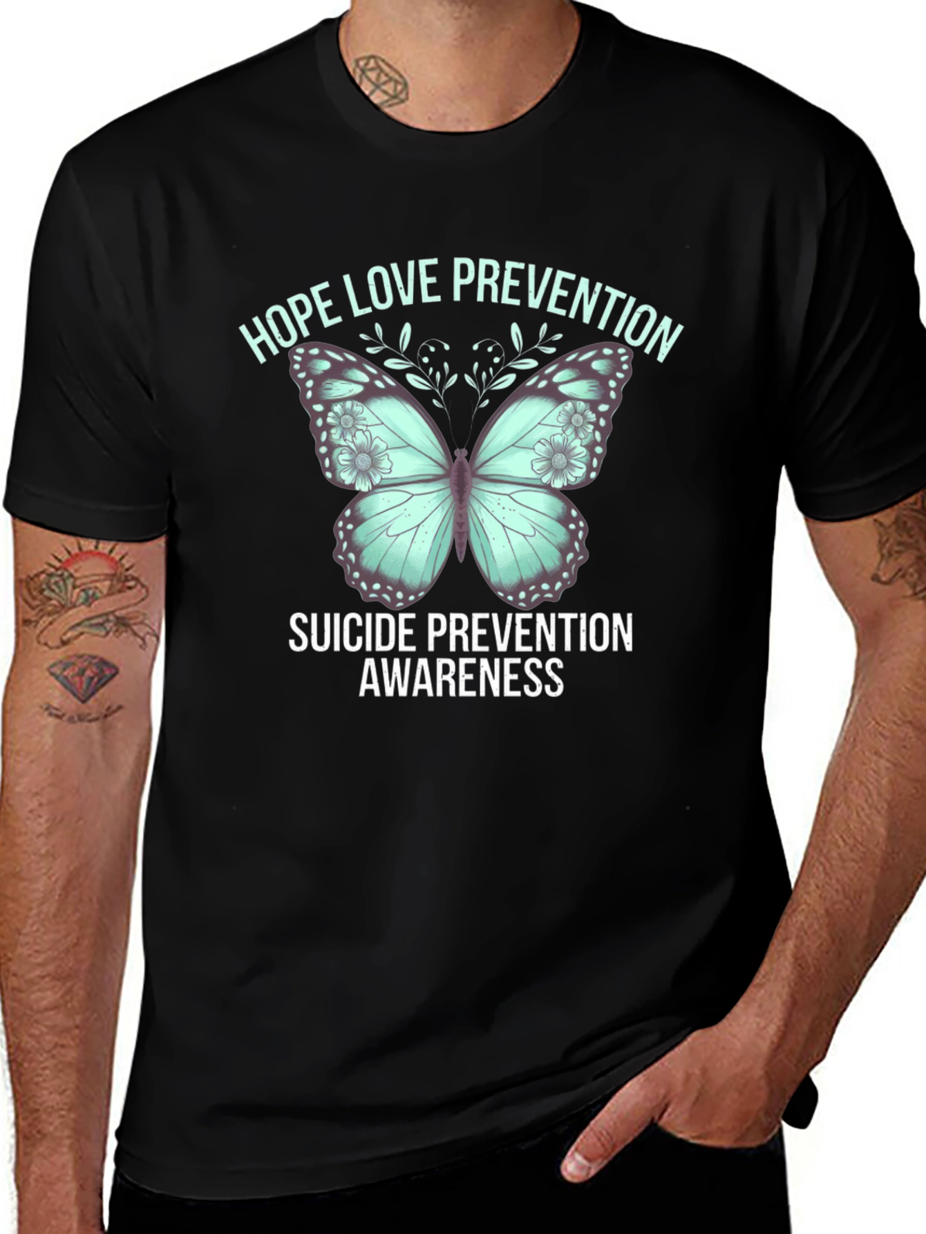 Hope Love Prevention Butterfly Suicide Awareness T-Shirt
